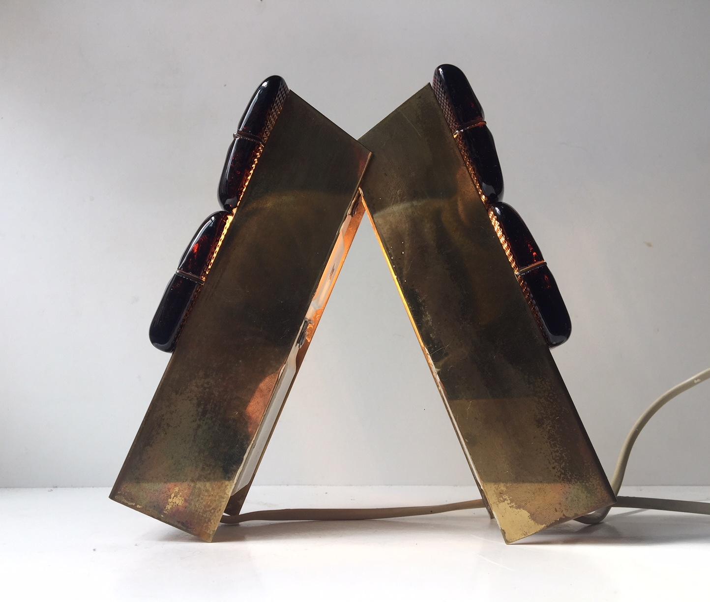 Midcentury Brass and Amber Glass Sconces by HAGS, Austria, Vienna, 1950s For Sale 2