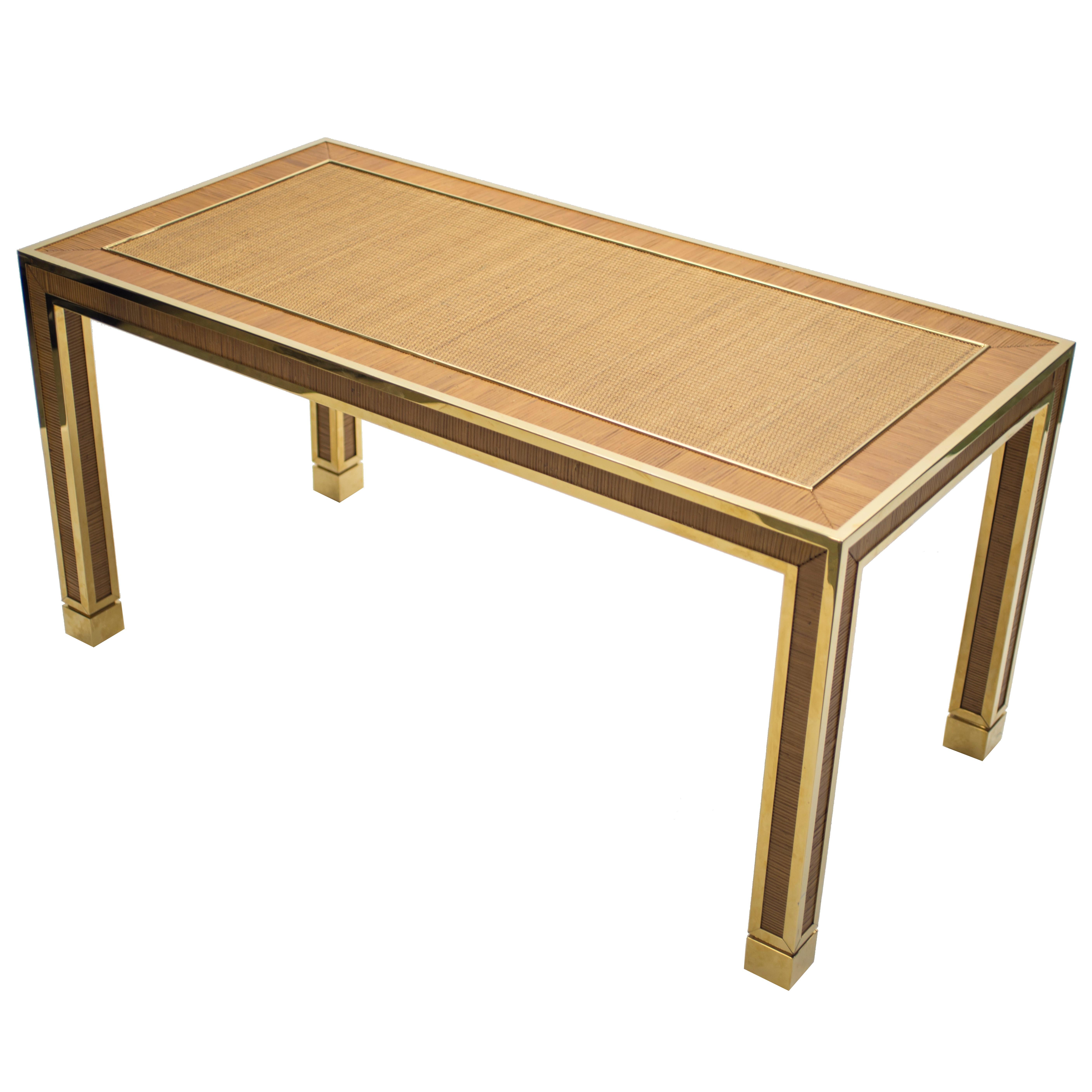 Mid Century Brass and Bamboo Dining Table, 1970s