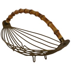 Midcentury Brass and Bamboo Fruit Basket Attributed to Carl Auböck