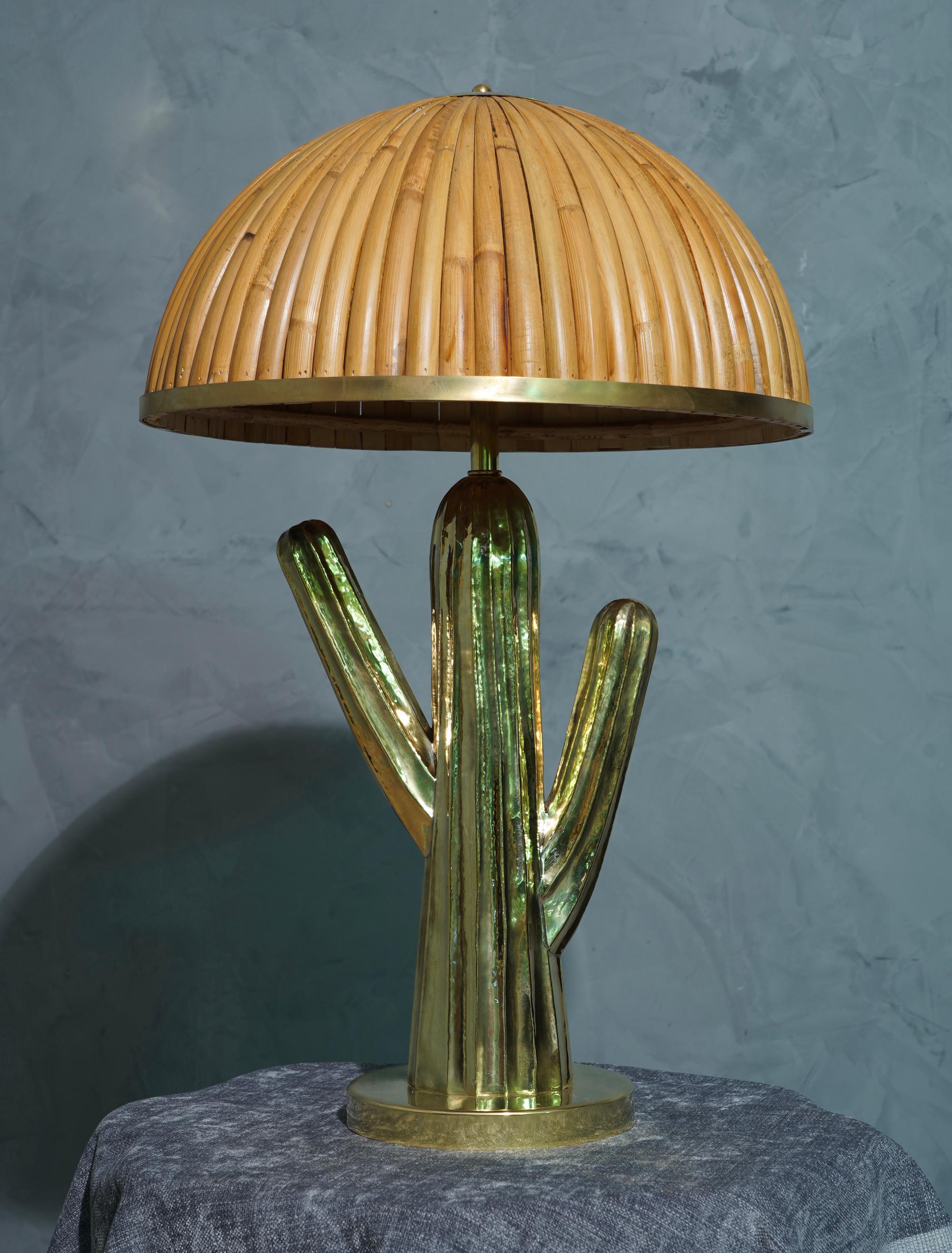 MidCentury Brass and Bamboo Italian Table Lamp, 1980 5