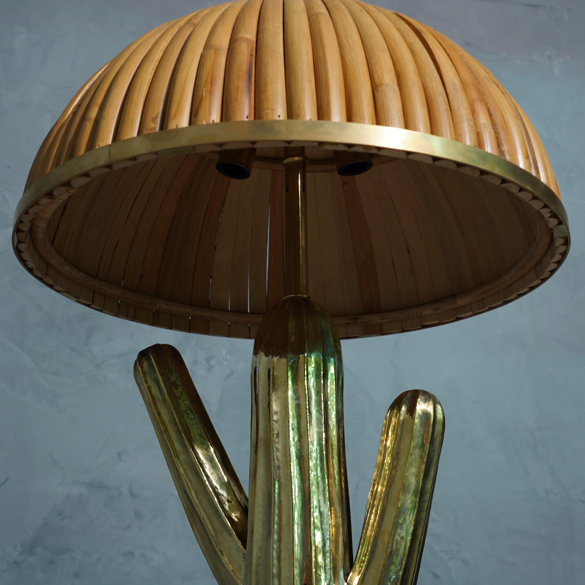 MidCentury Brass and Bamboo Italian Table Lamp, 1980 6