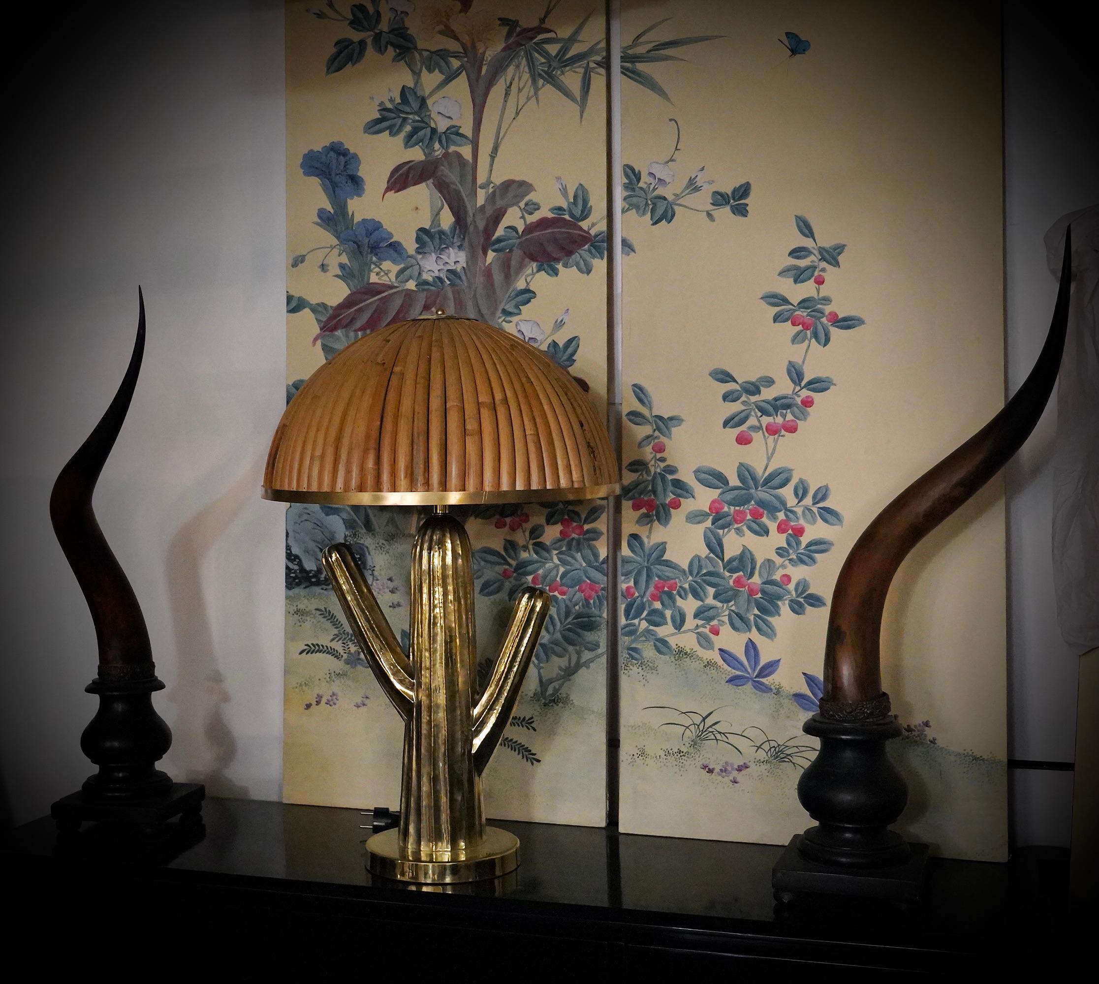 Mid-Century Modern MidCentury Brass and Bamboo Italian Table Lamp, 1980