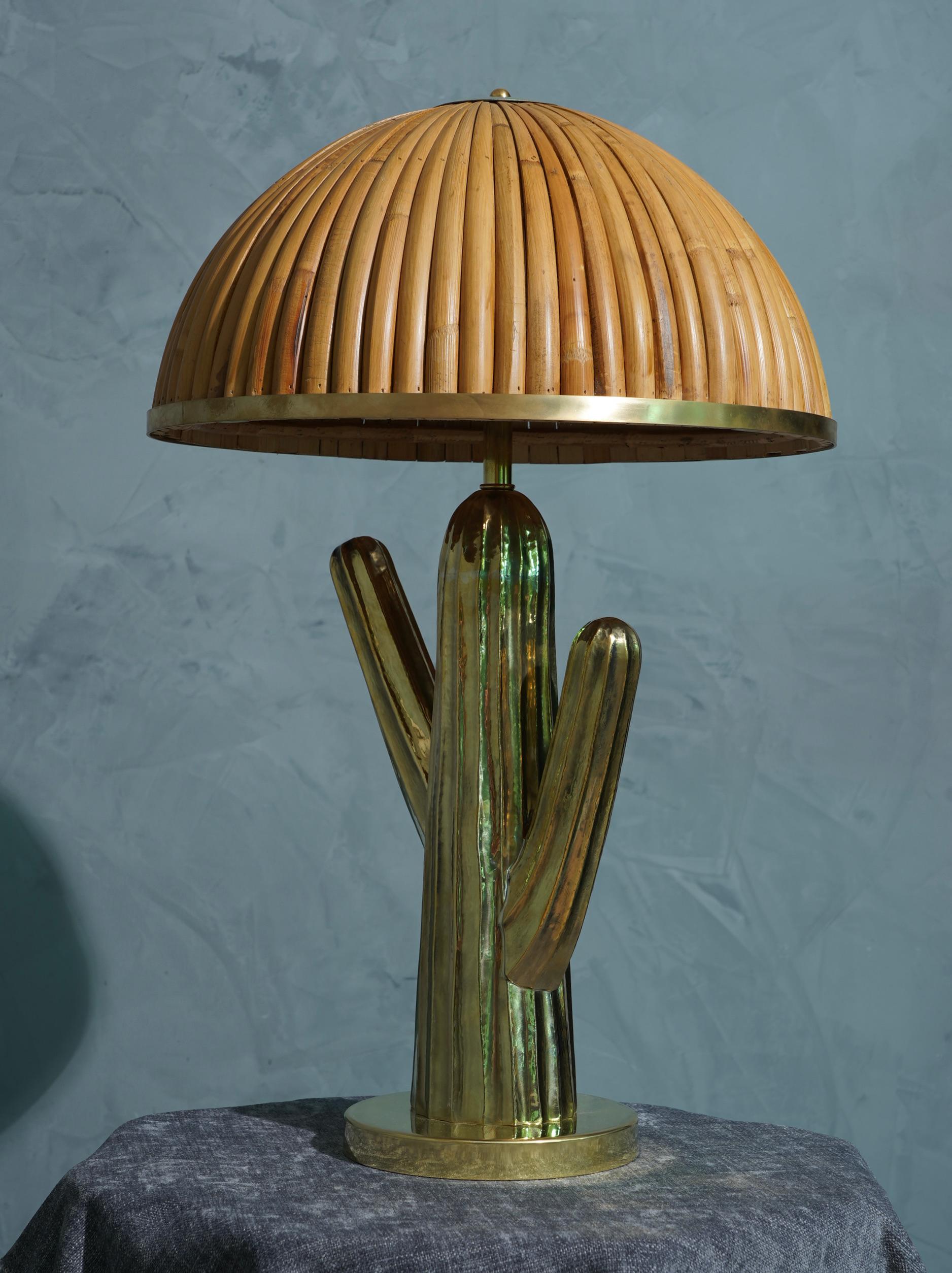 Late 20th Century MidCentury Brass and Bamboo Italian Table Lamp, 1980