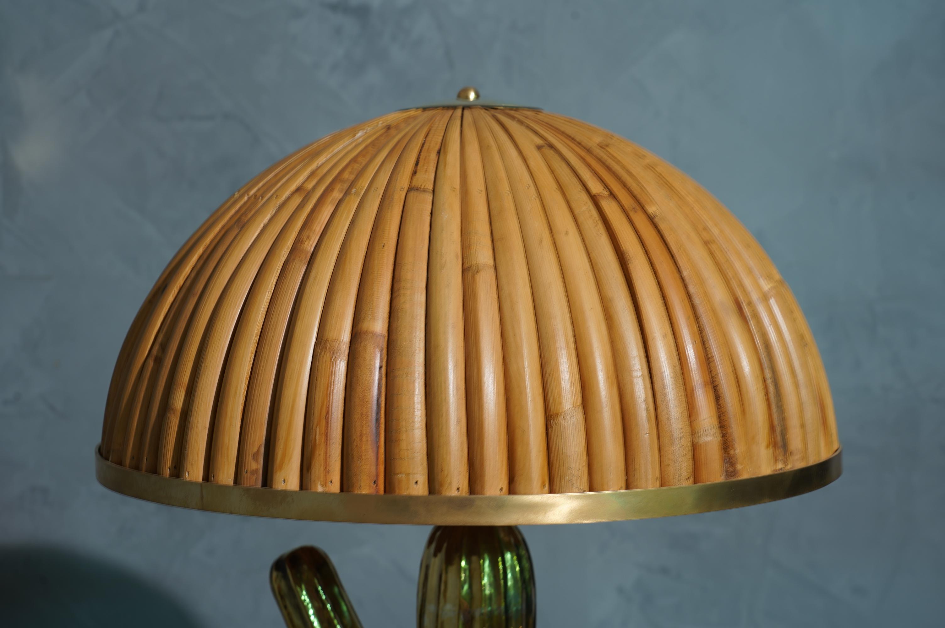 MidCentury Brass and Bamboo Italian Table Lamp, 1980 1