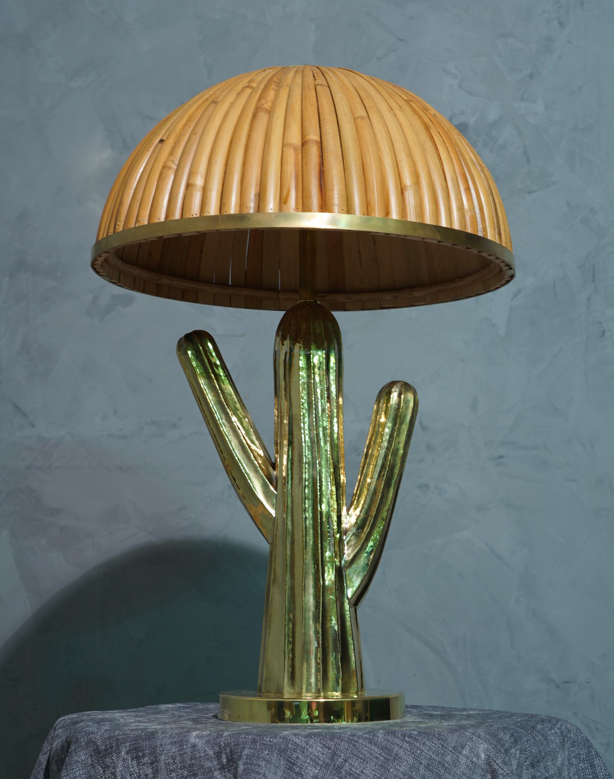 MidCentury Brass and Bamboo Italian Table Lamp, 1980 3