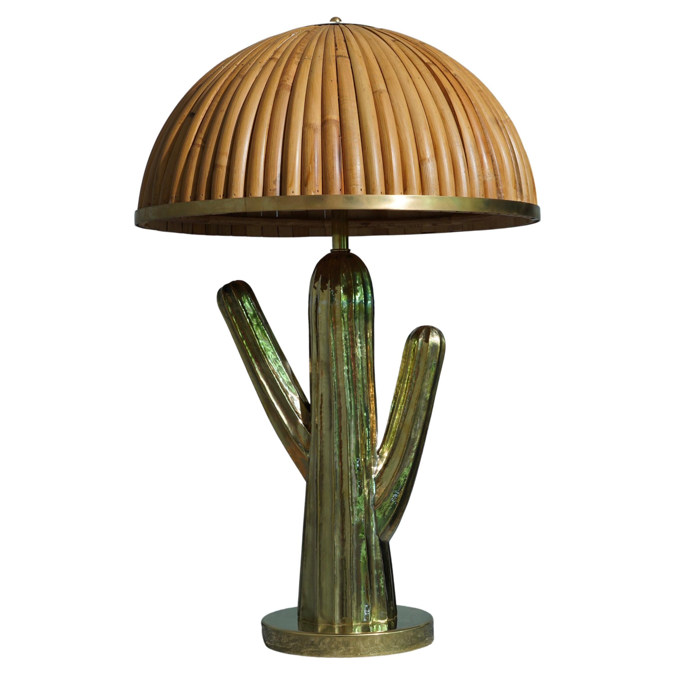 MidCentury Brass and Bamboo Italian Table Lamp, 1980