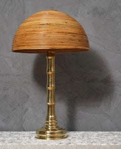 Mid-Century Modern Brass and Bamboo Table Lamp, Italian Design, 1990