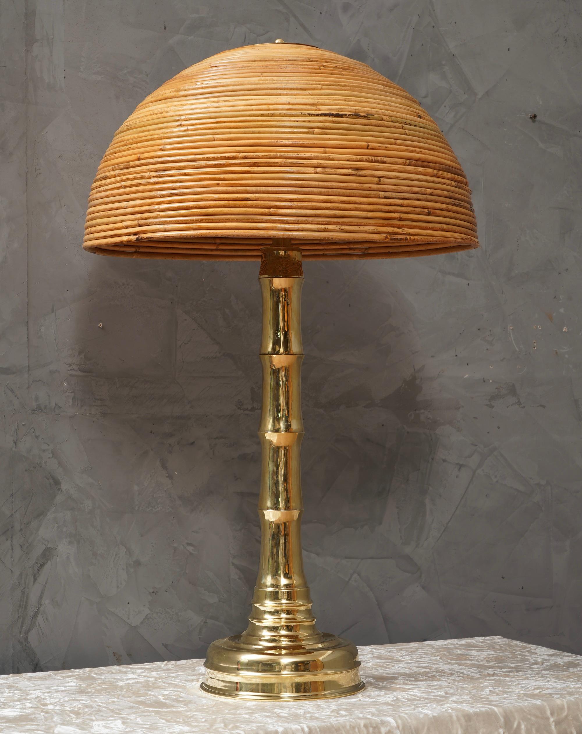 Mid-Century Modern MidCentury Brass and Bamboo Table Lamp, 1990 For Sale