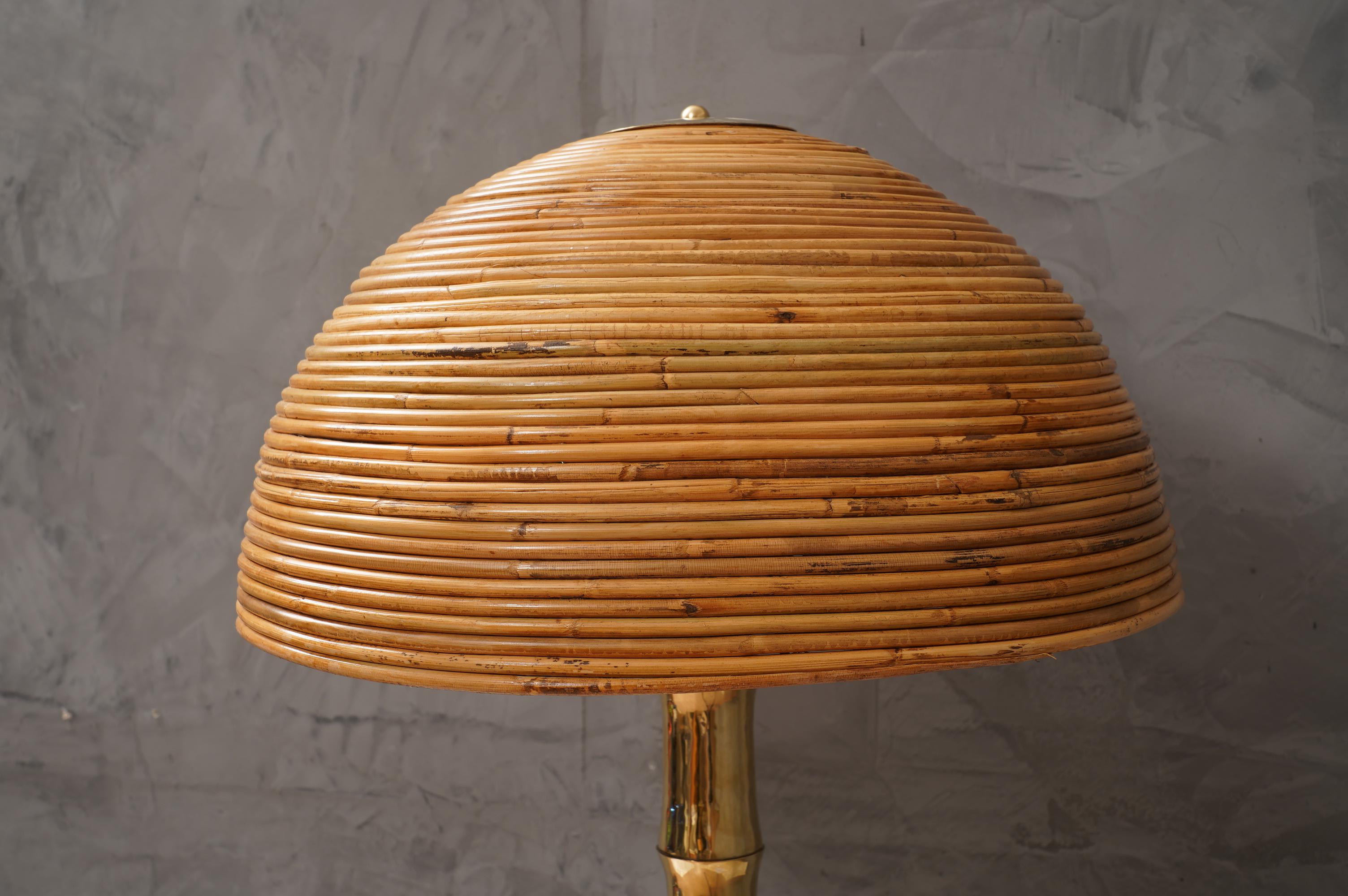 Italian MidCentury Brass and Bamboo Table Lamp, 1990 For Sale