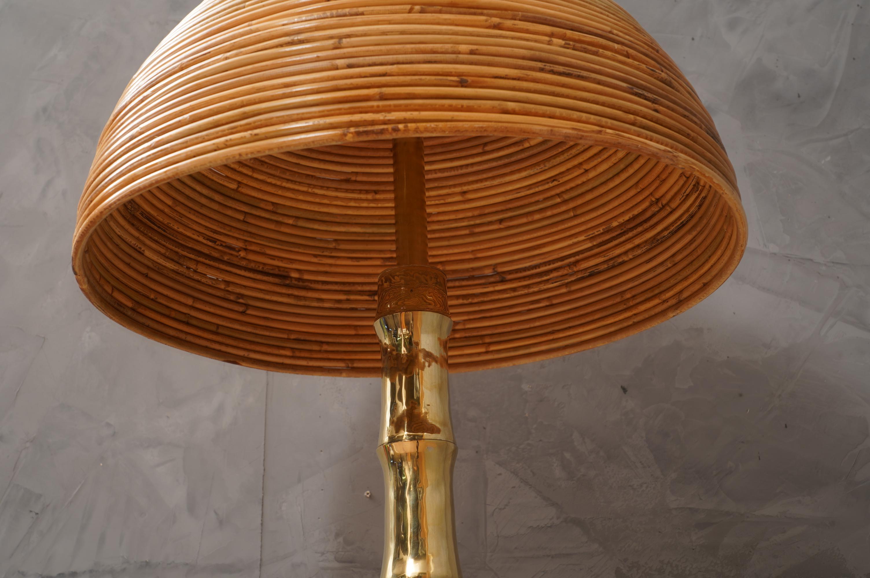 Late 20th Century MidCentury Brass and Bamboo Table Lamp, 1990 For Sale