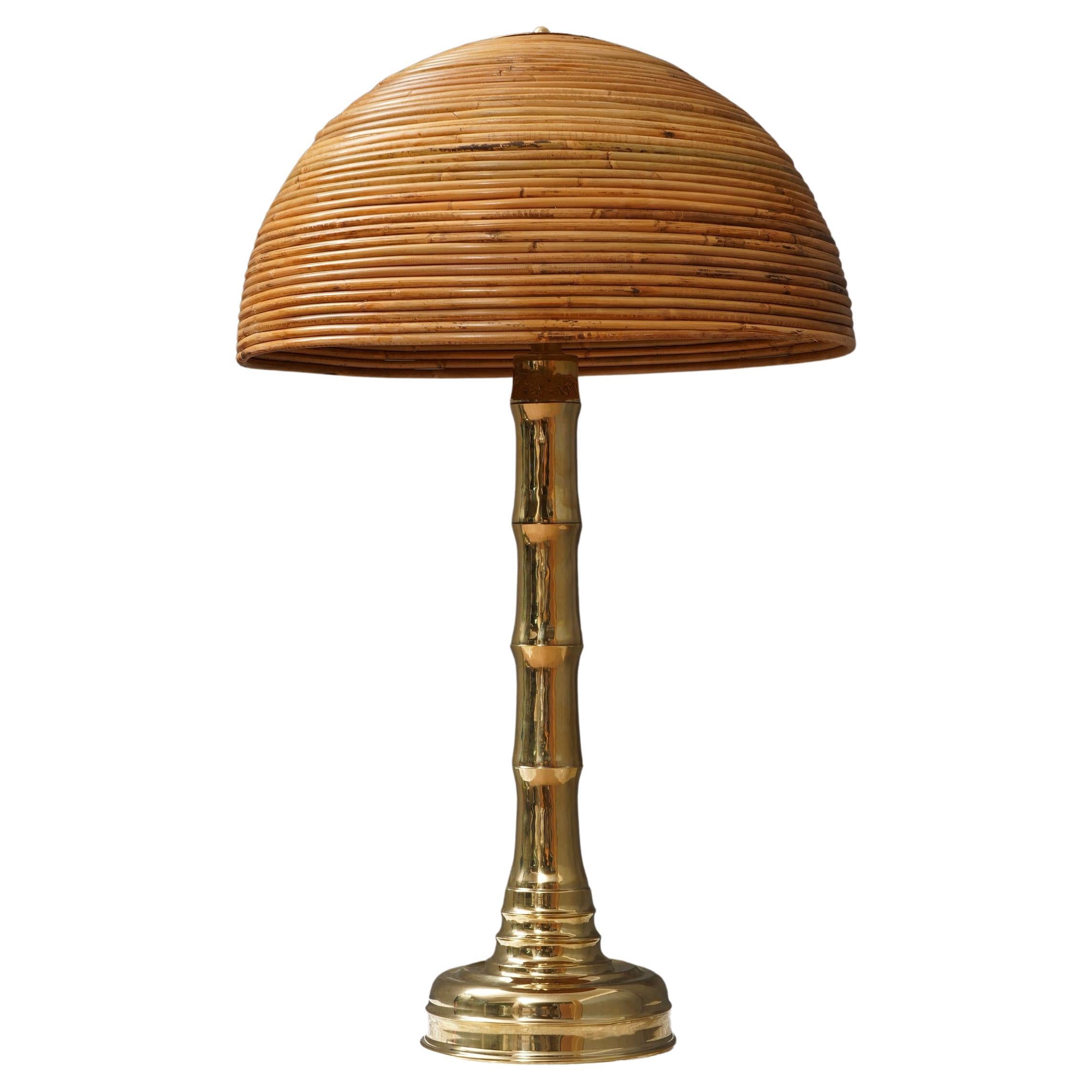 Lampe de table en laiton et bambou du milieu du siècle, 1990