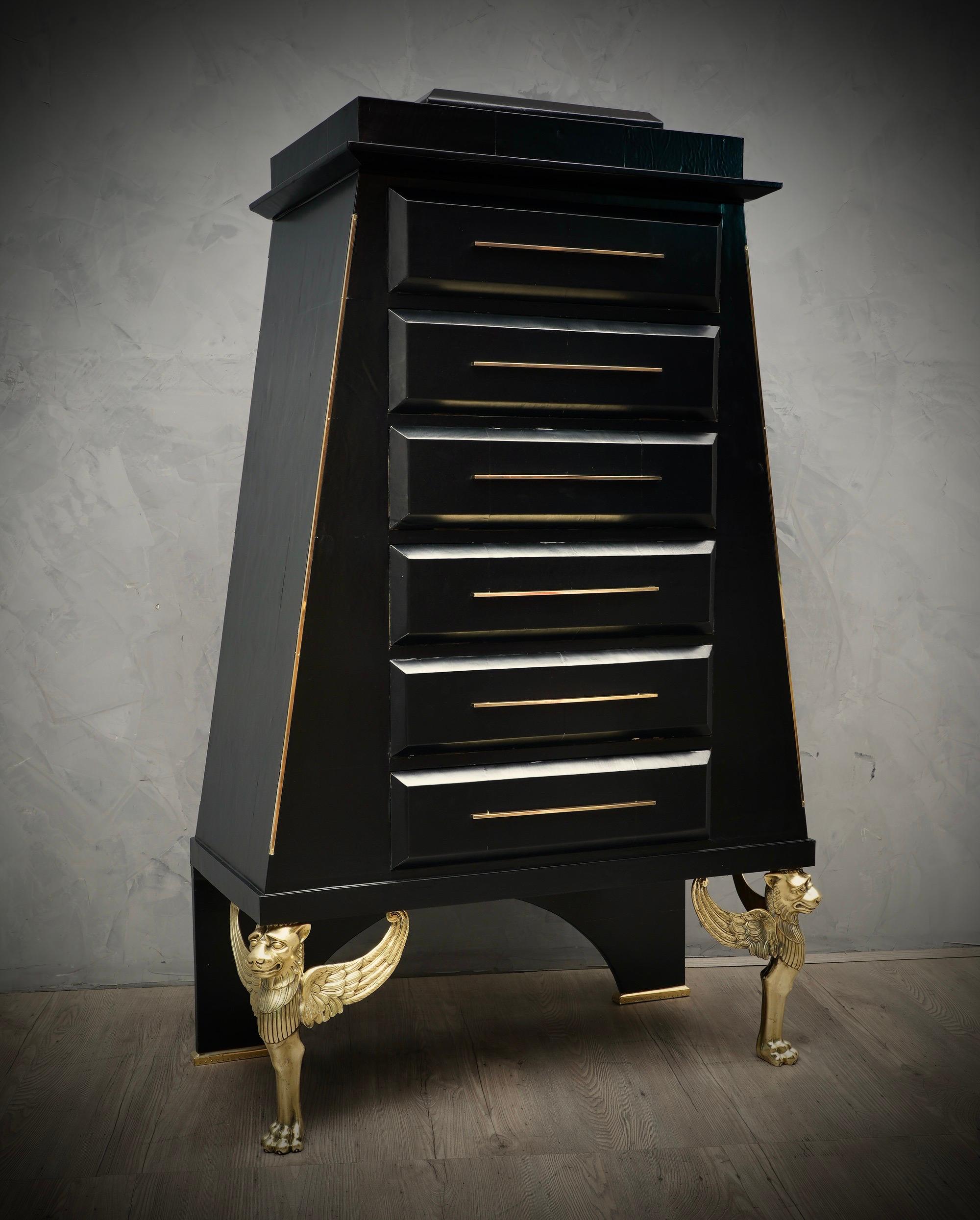 Midcentury Brass and Black Goatskin Commode and Chests of Drawers, 1950 For Sale 4