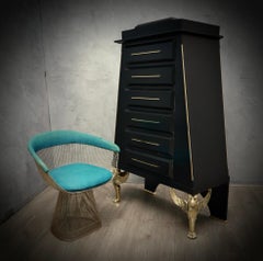 Art Deco Brass and Black Goatskin Commode and Chests of Drawers, 1950