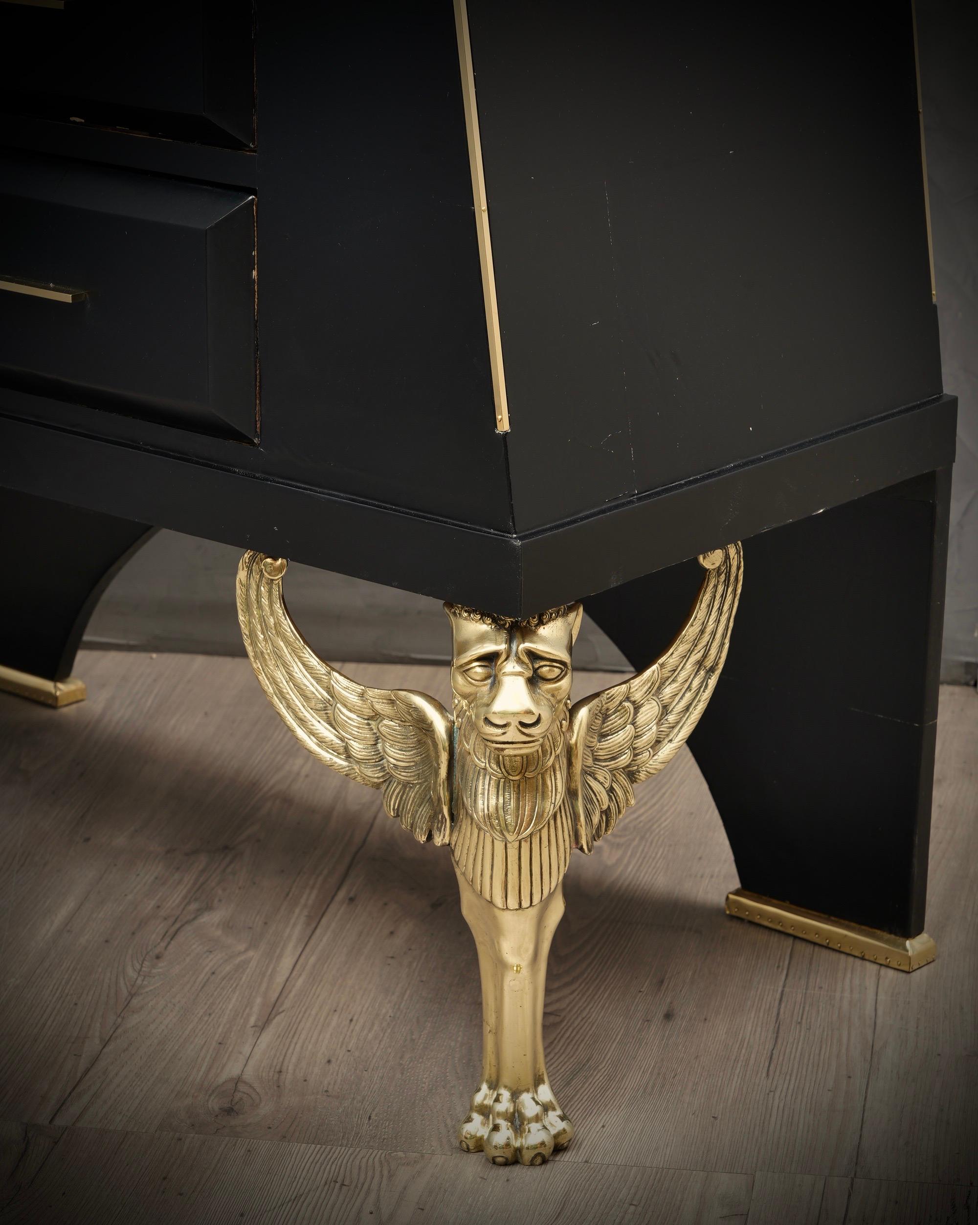 Midcentury Brass and Black Goatskin Commode and Chests of Drawers, 1950 In Good Condition For Sale In Rome, IT