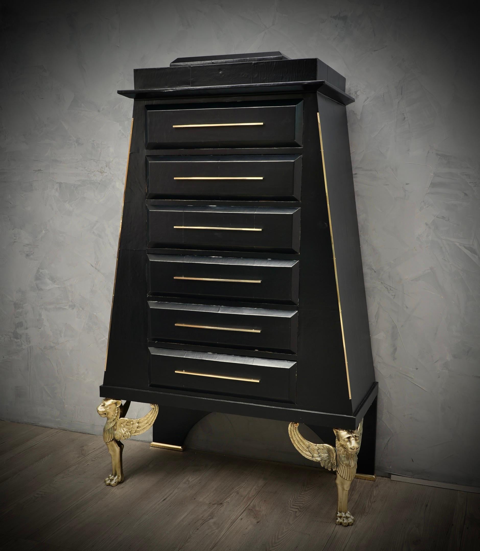 Midcentury Brass and Black Goatskin Commode and Chests of Drawers, 1950 For Sale 3