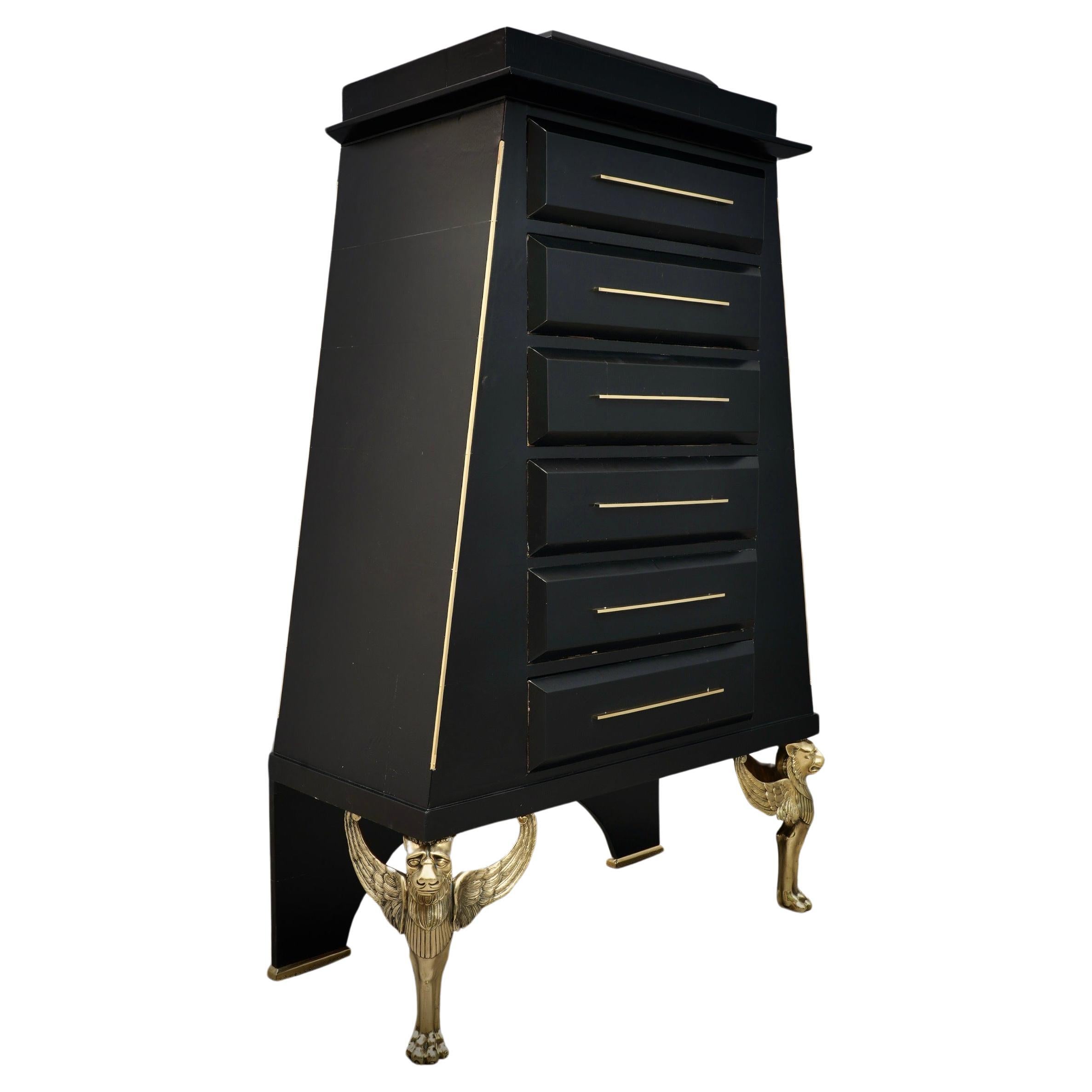Midcentury Brass and Black Goatskin Commode and Chests of Drawers, 1950 For Sale
