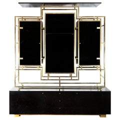 Midcentury Brass and Black Lacquered Wood Étagère/Sideboard by Kim Moltzer