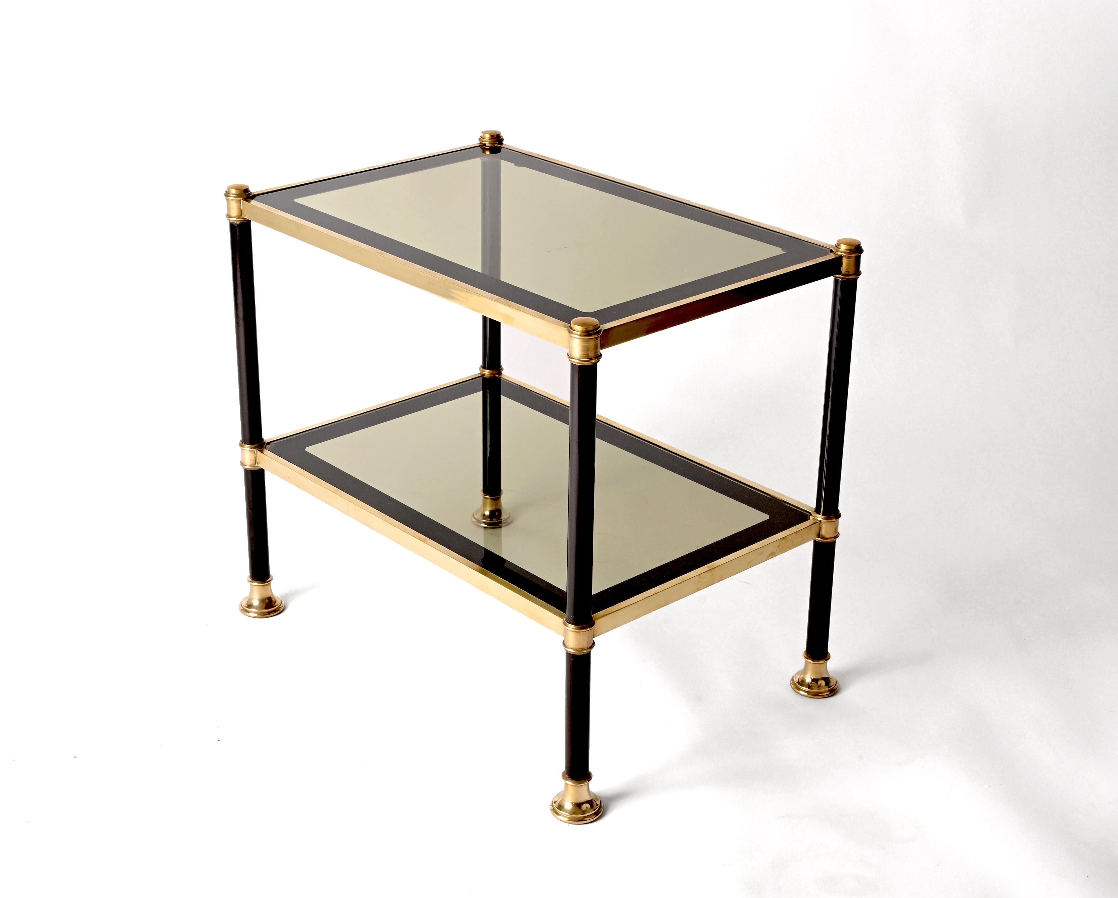 Midcentury Brass and Black Metal Rectangular Coffee Table with Smoked Glass 1970 For Sale 3