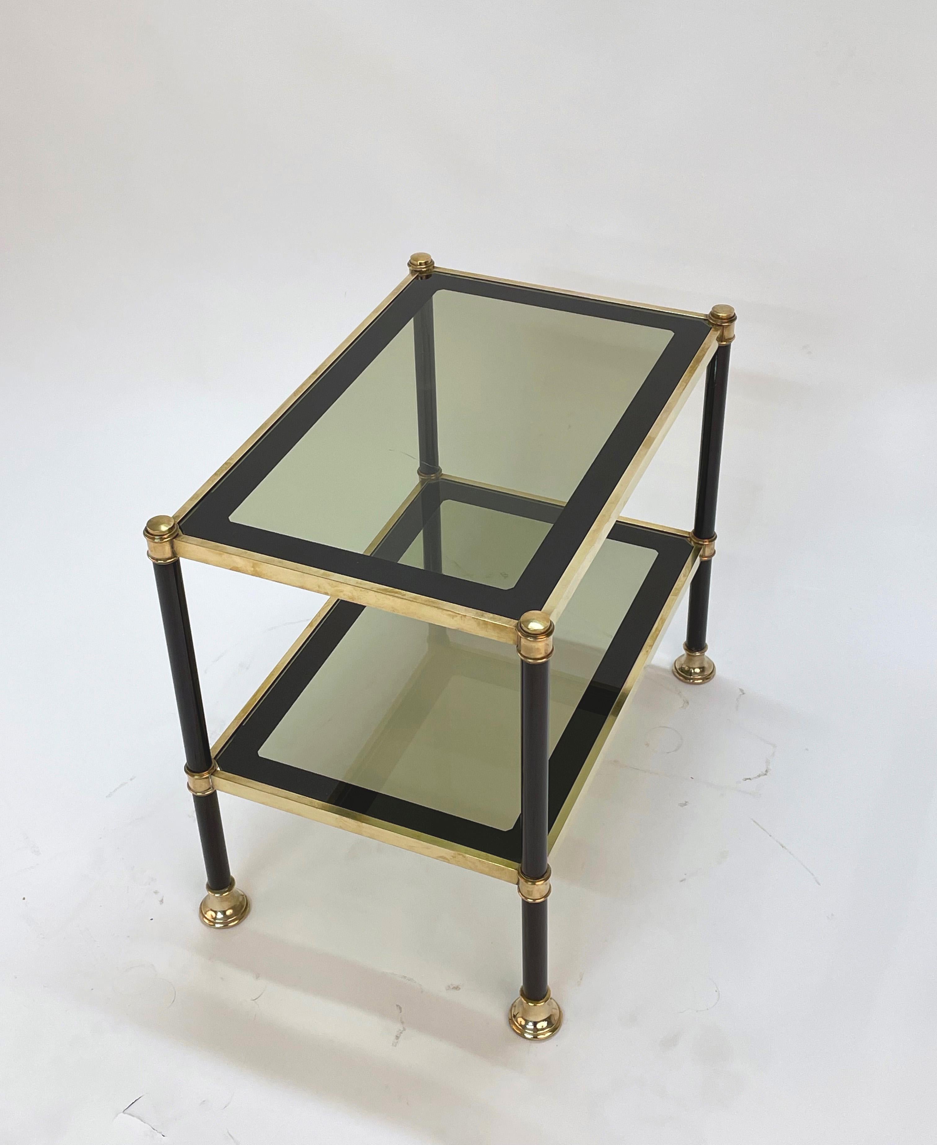Midcentury Brass and Black Metal Rectangular Coffee Table with Smoked Glass 1970 For Sale 5