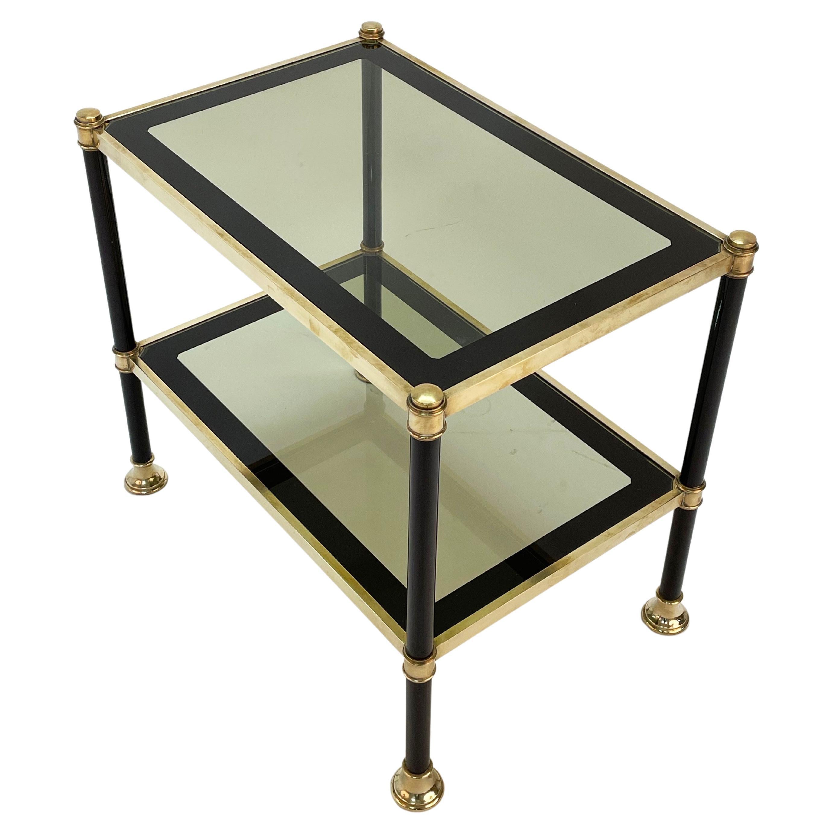 Mid-Century Modern Midcentury Brass and Black Metal Rectangular Coffee Table with Smoked Glass 1970 For Sale