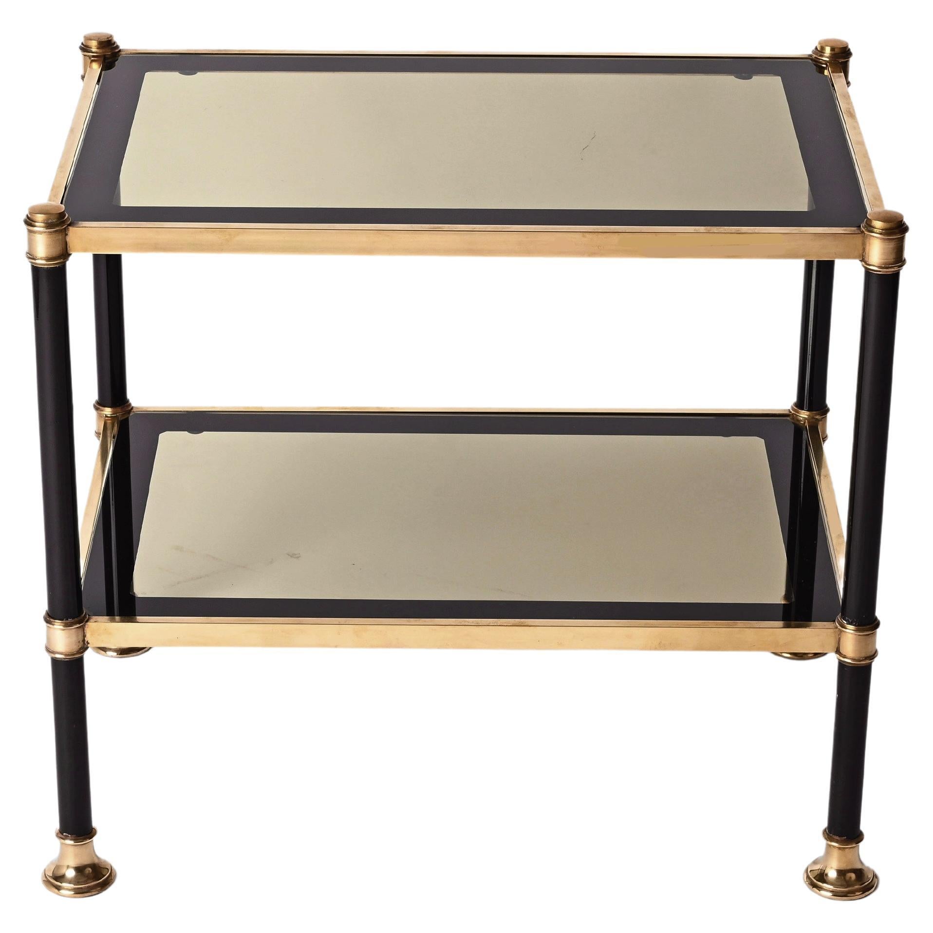 Italian Midcentury Brass and Black Metal Rectangular Coffee Table with Smoked Glass 1970 For Sale