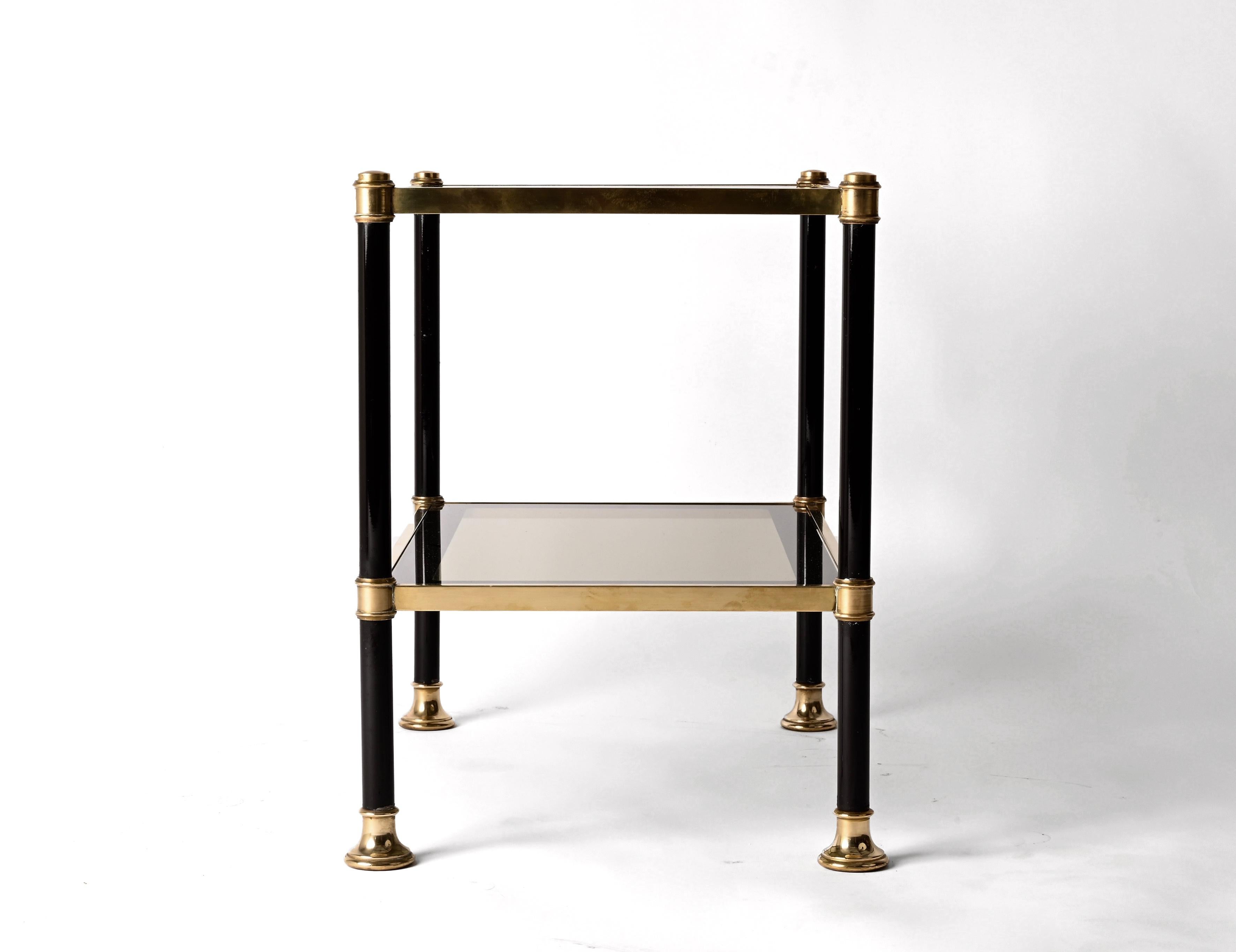 Midcentury Brass and Black Metal Rectangular Coffee Table with Smoked Glass 1970 For Sale 1