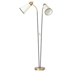 Midcentury Brass and Black Two-Arm Floor Lamp