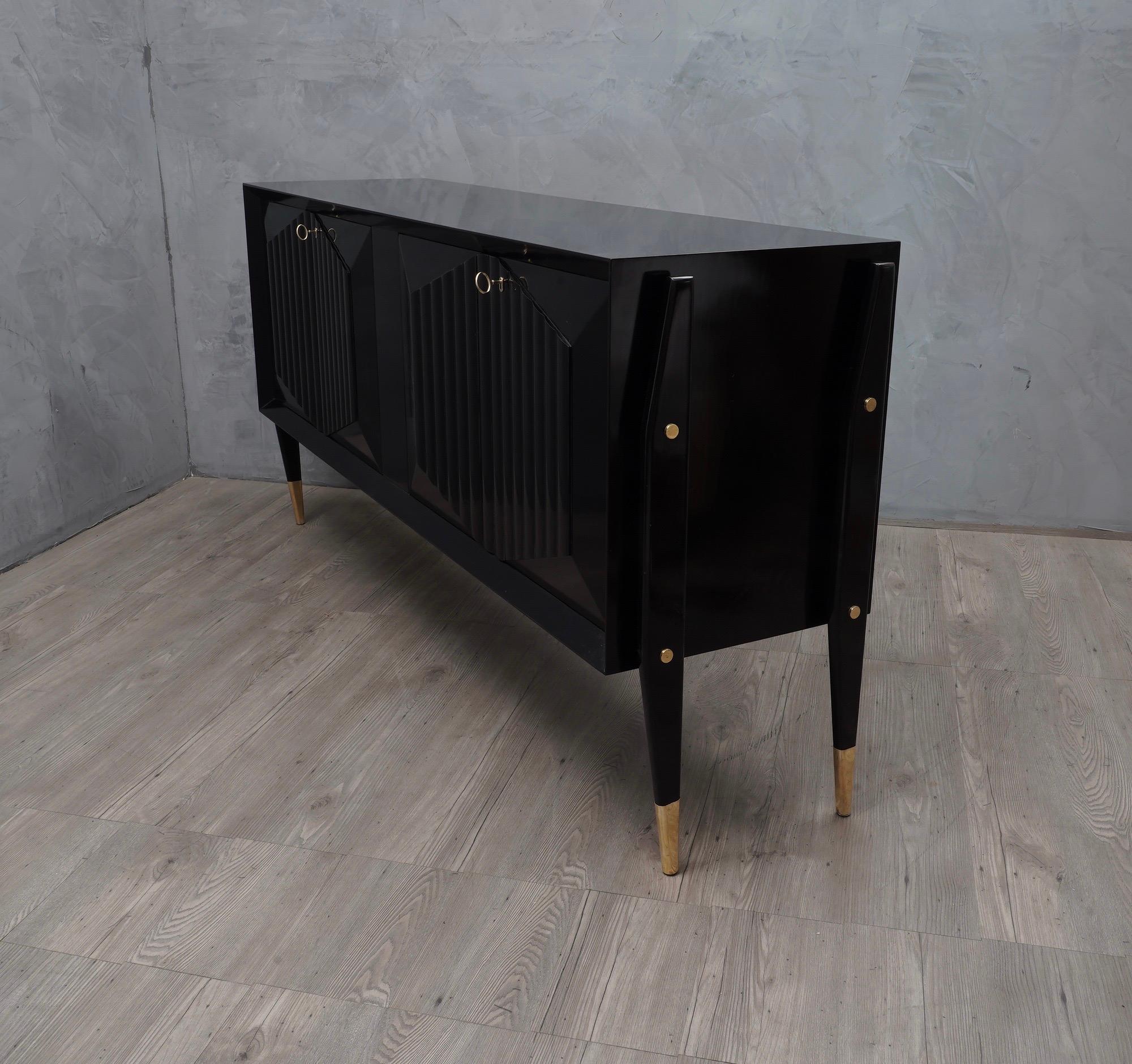 Midcentury Brass and Black Wood sideboard, 1950 In Good Condition In Rome, IT
