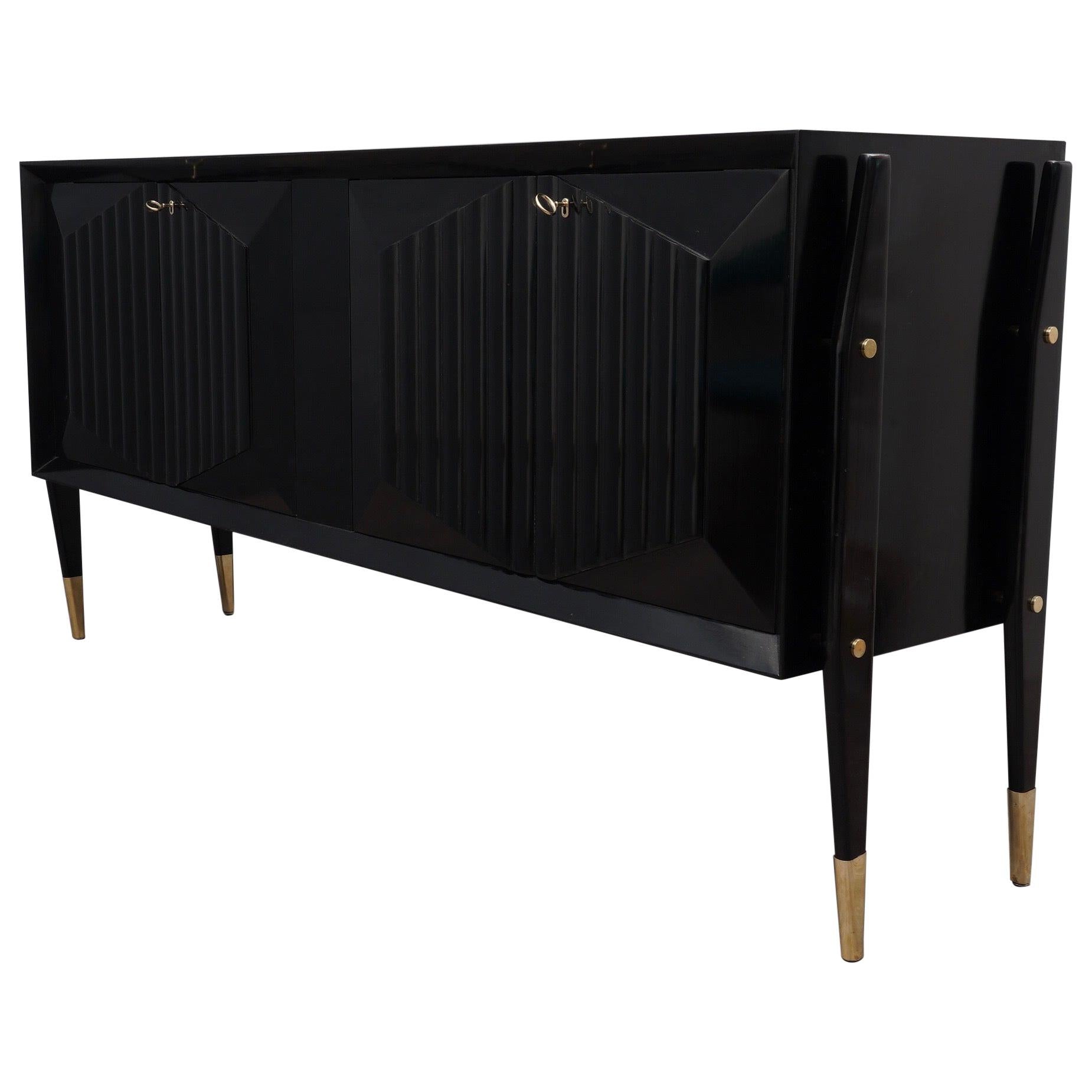 Midcentury Brass and Black Wood sideboard, 1950