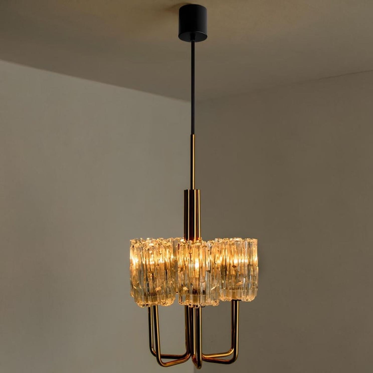 Midcentury Brass and Blown Glass Chandelier by Hillebrand, 1960s For Sale 3