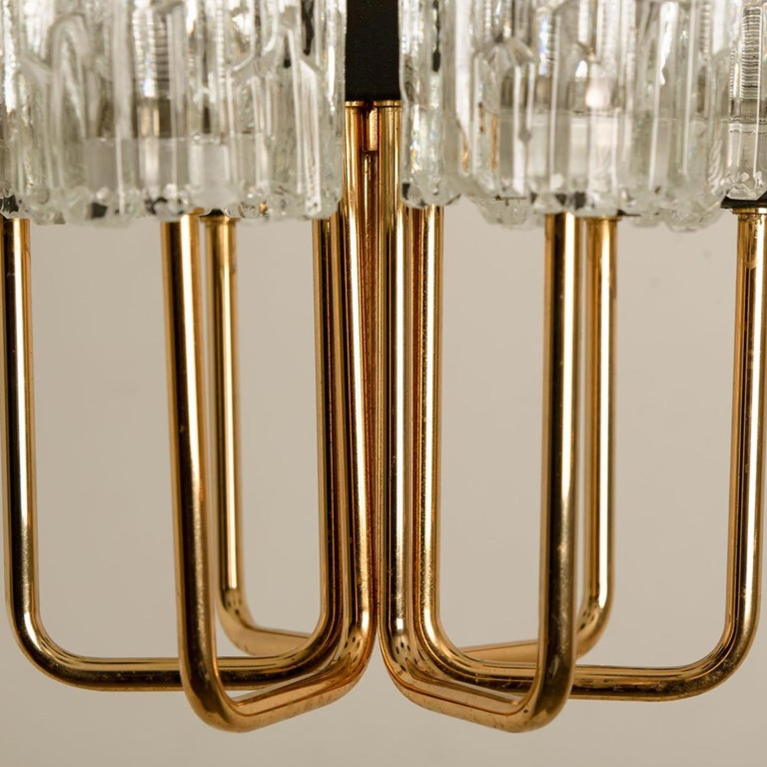 Midcentury Brass and Blown Glass Chandelier by Hillebrand, 1960s For Sale 4