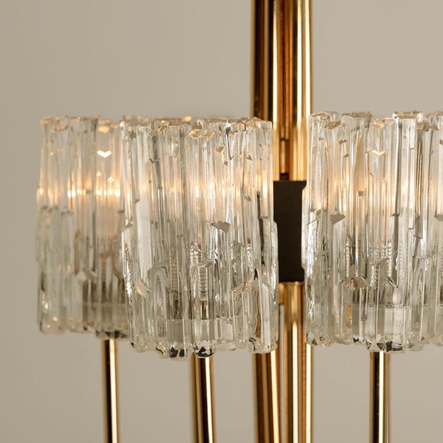 Midcentury Brass and Blown Glass Chandelier by Hillebrand, 1960s For Sale 6