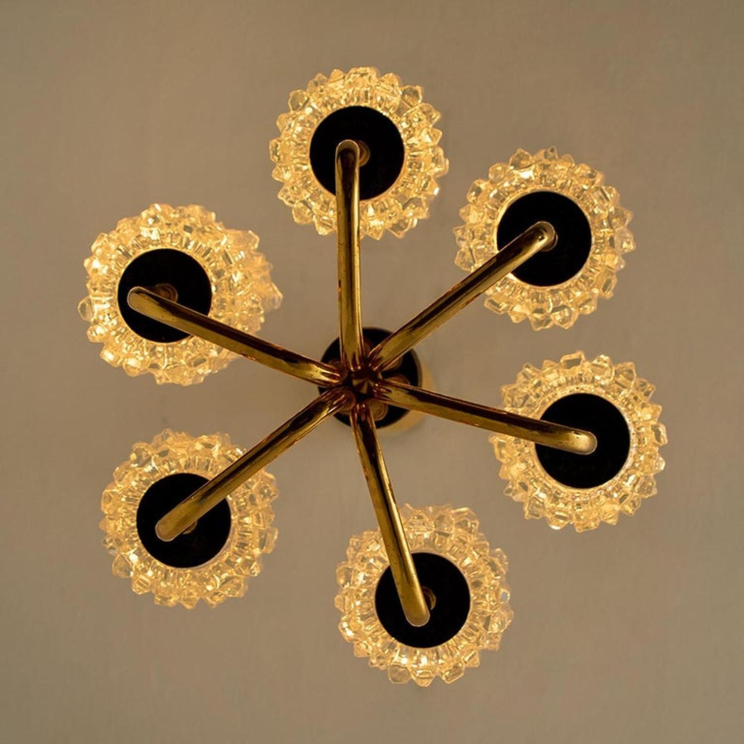 Midcentury Brass and Blown Glass Chandelier by Hillebrand, 1960s For Sale 7