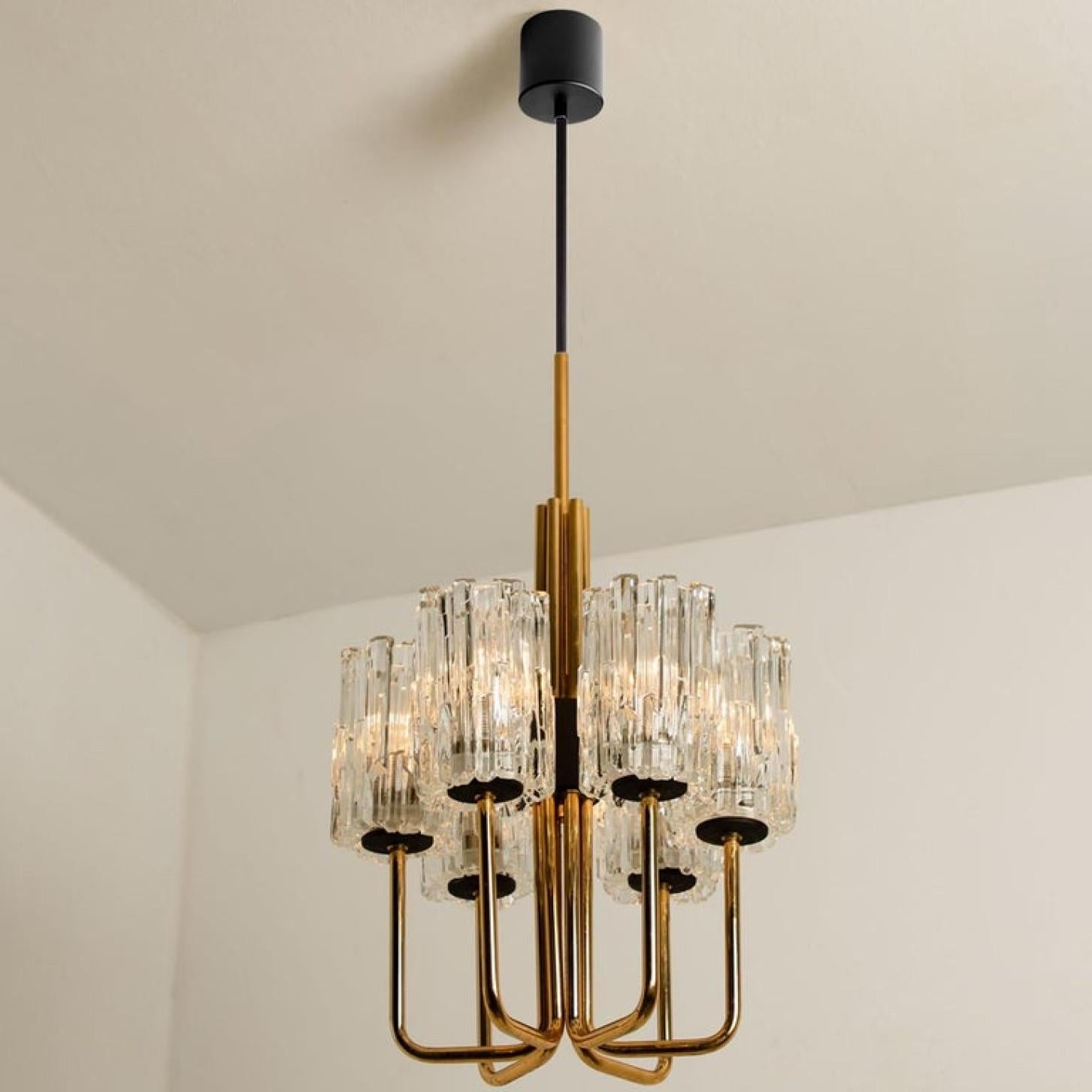 Midcentury Brass and Blown Glass Chandelier by Hillebrand, 1960s For Sale 8