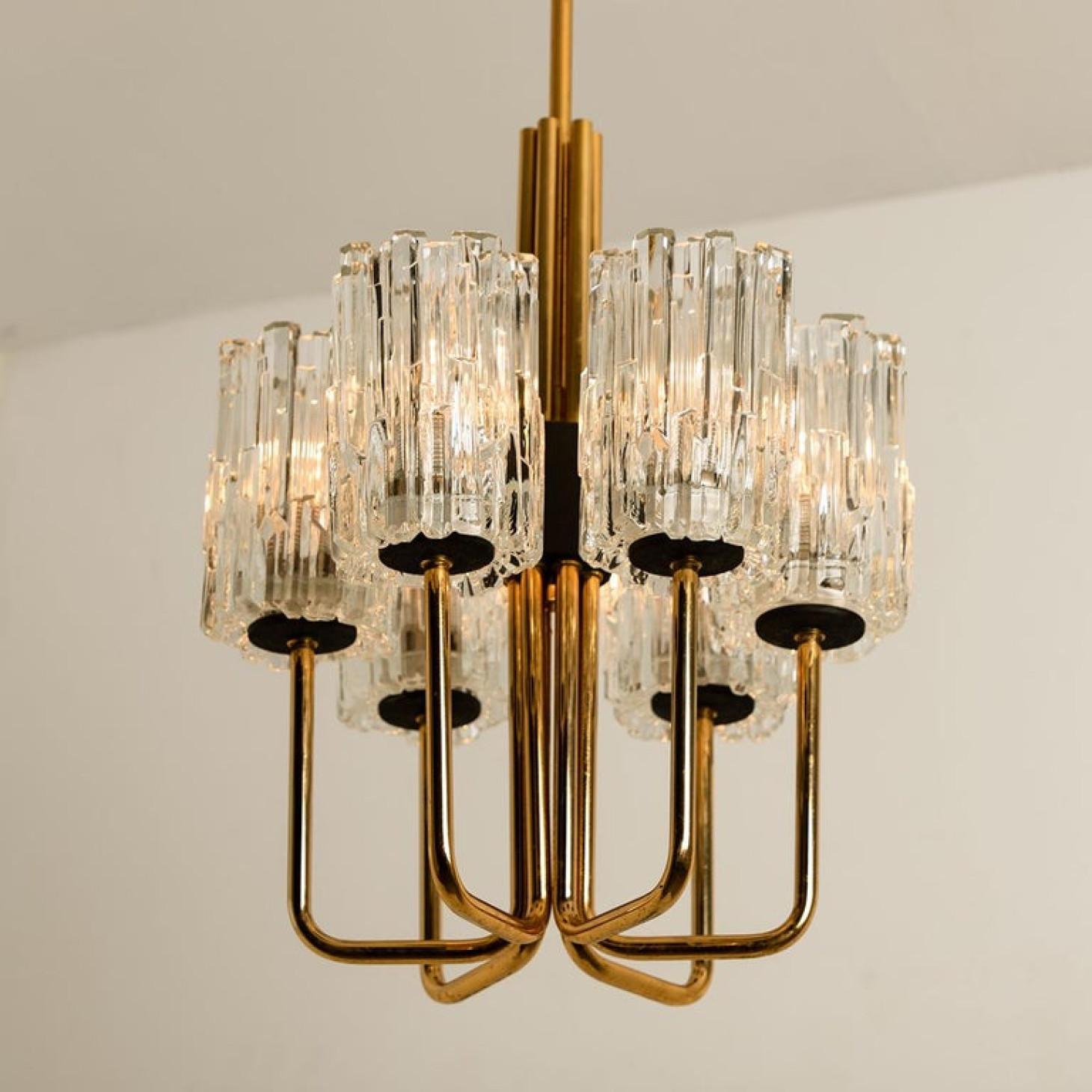 Midcentury Brass and Blown Glass Chandelier by Hillebrand, 1960s For Sale 9