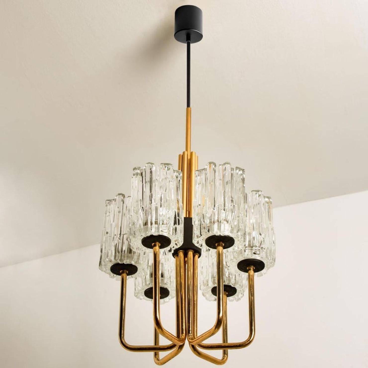 Midcentury Brass and Blown Glass Chandelier by Hillebrand, 1960s For Sale 10