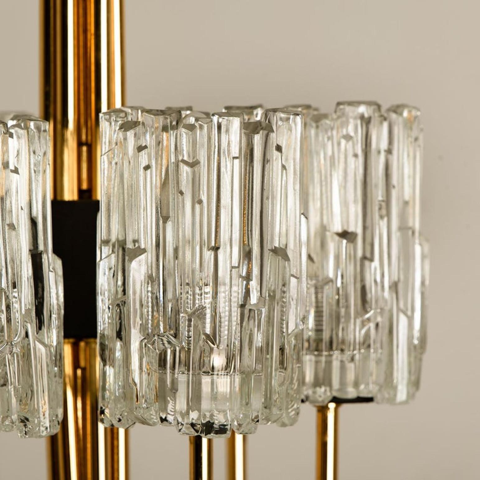 Other Midcentury Brass and Blown Glass Chandelier by Hillebrand, 1960s For Sale