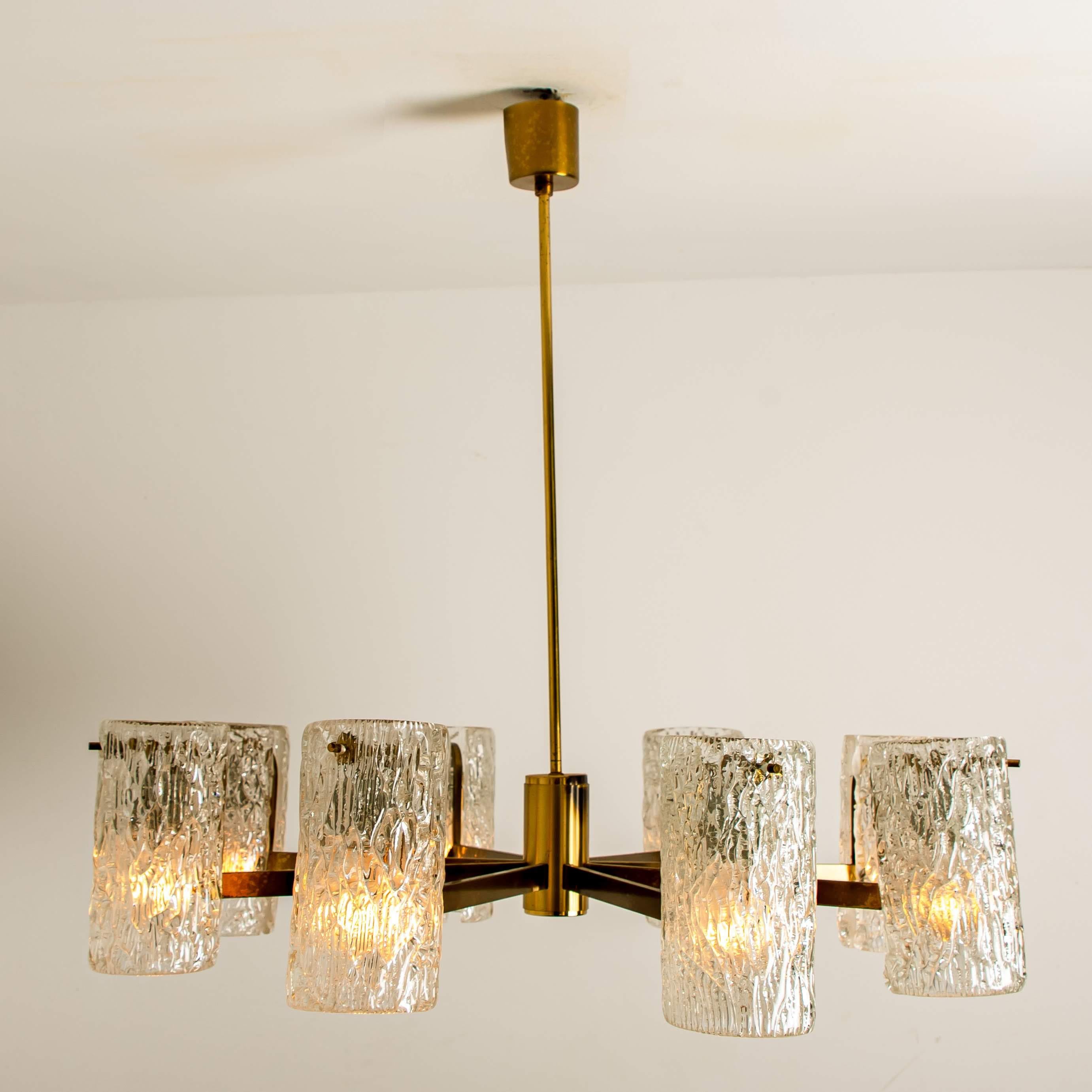 Midcentury Brass and Blown Glass Chandelier by Hillebrand, 1960s 1