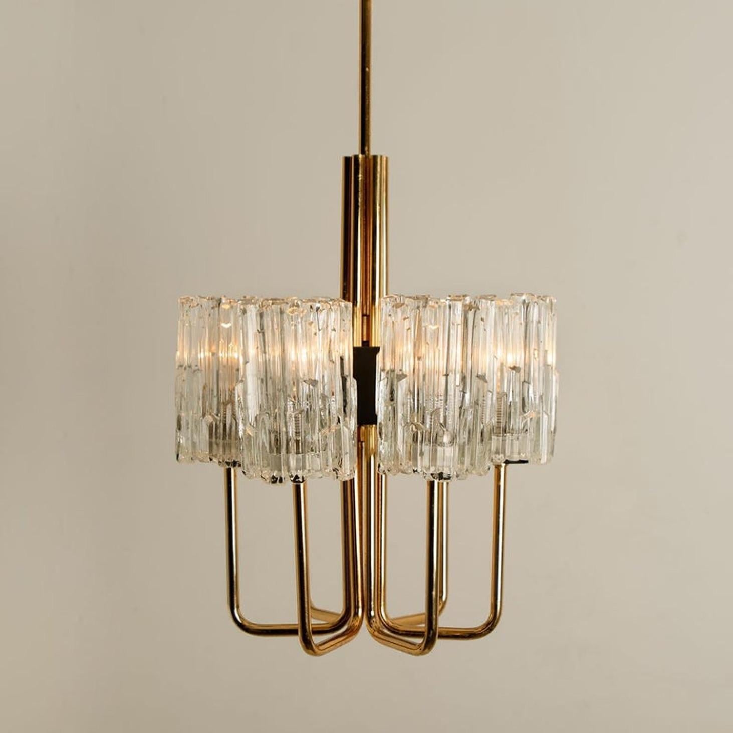 Midcentury Brass and Blown Glass Chandelier by Hillebrand, 1960s For Sale 1