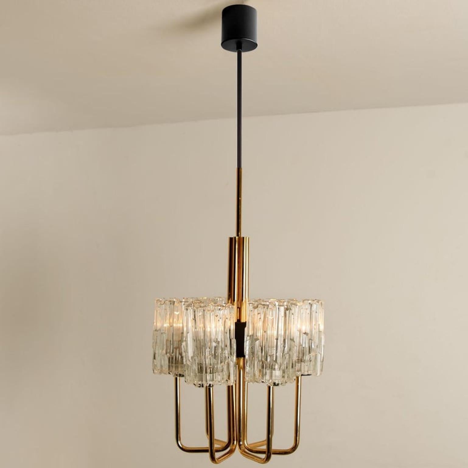 Midcentury Brass and Blown Glass Chandelier by Hillebrand, 1960s For Sale 2