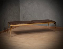 MidCentury Brass and Brown Leather Italian Benches, 1970