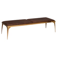 MidCentury Brass and Brown Leather Italian Benches, 1970