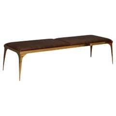 MidCentury Brass and Brown Leather Italian Benches, 1970