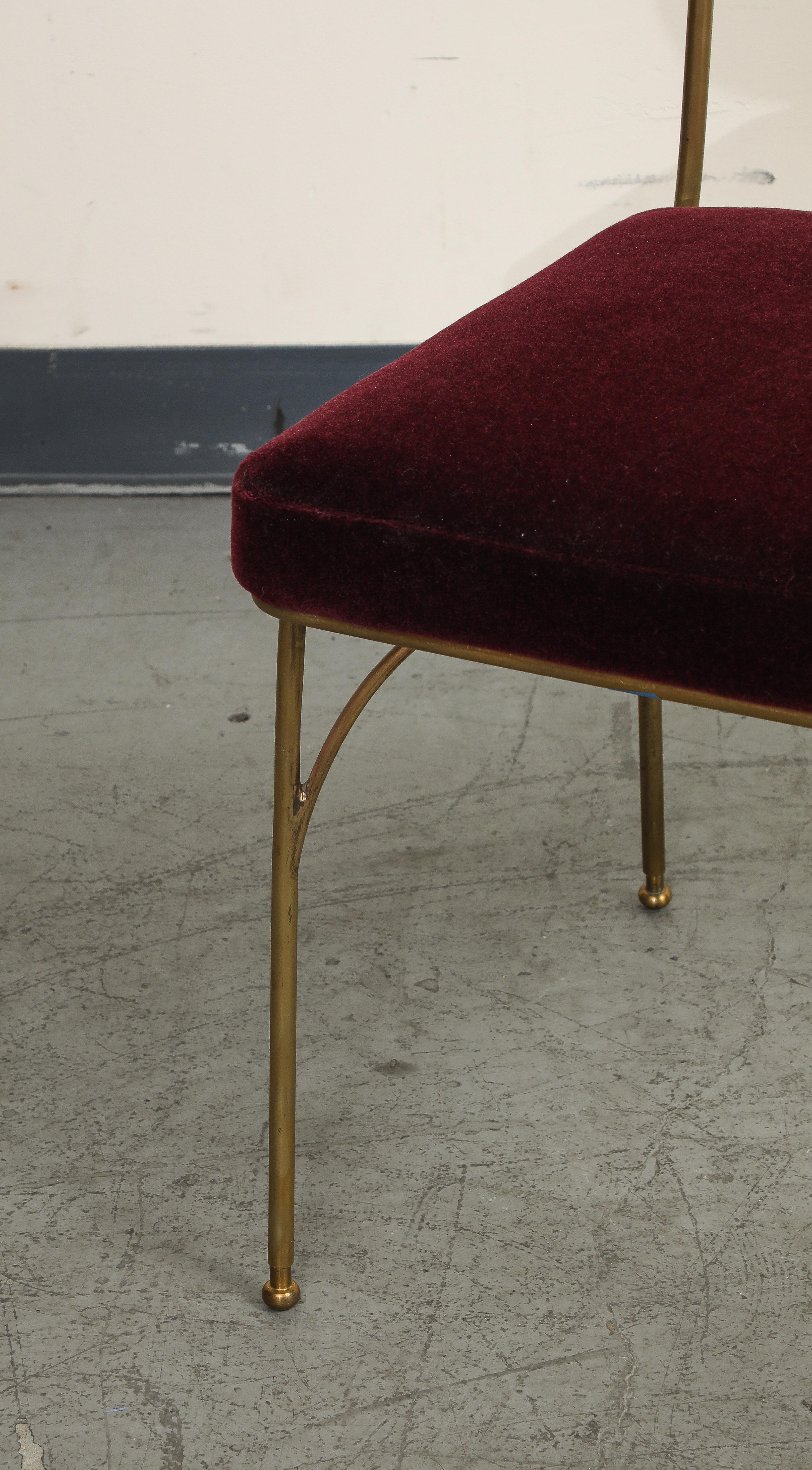 Unique chair by Acácio Gil Borsoi, in nylon cane and full brass body. Recently polished. New upholstery in Claremont / Mohair Velvet / Aubergine. 

Provenance: Apartamento 61. 

Details from Apartamento 61: 
In 2017, we discovered a collection of