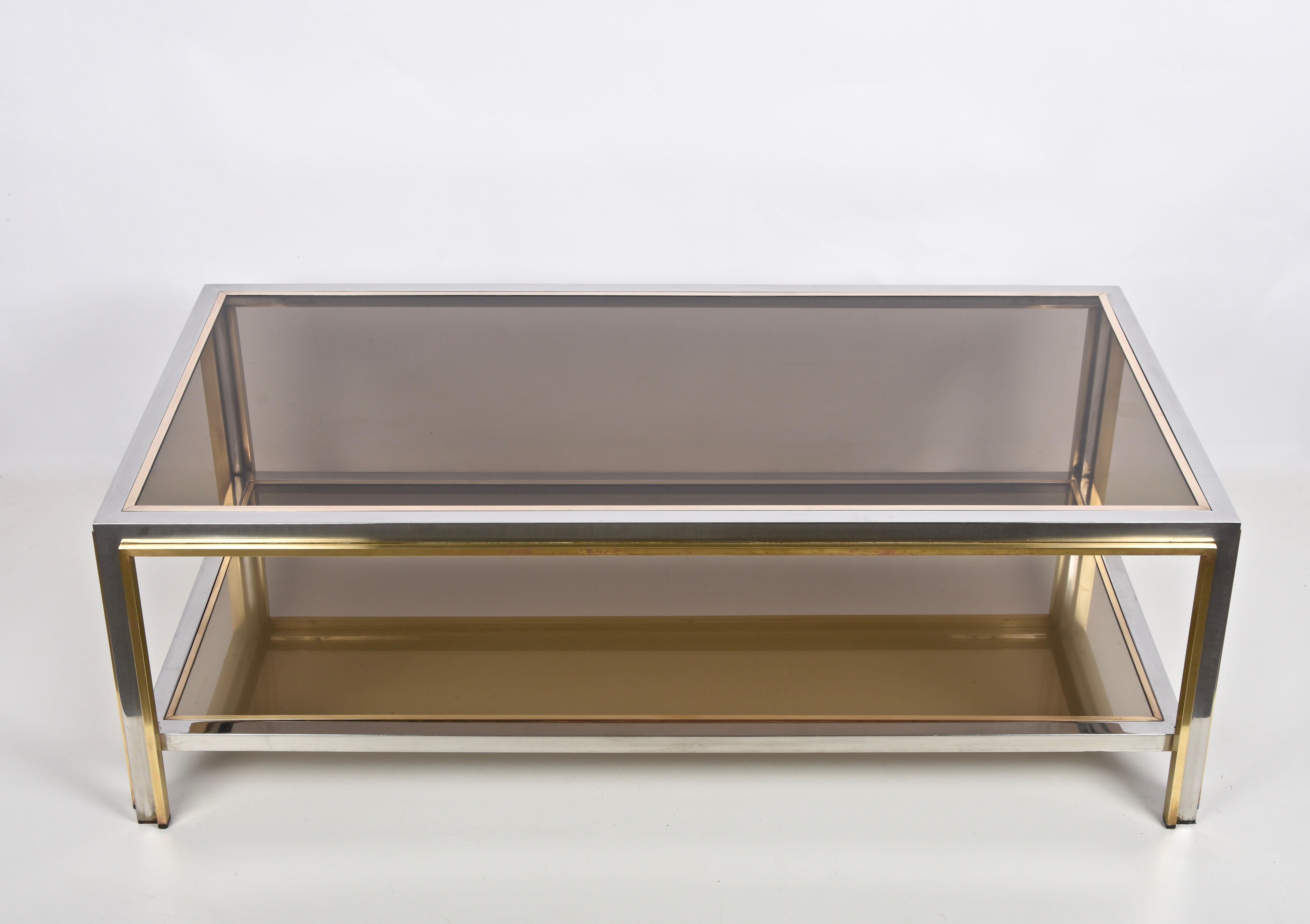Midcentury Brass and Chrome and Glass Italian Coffee Table after Romeo Rega 1970 6