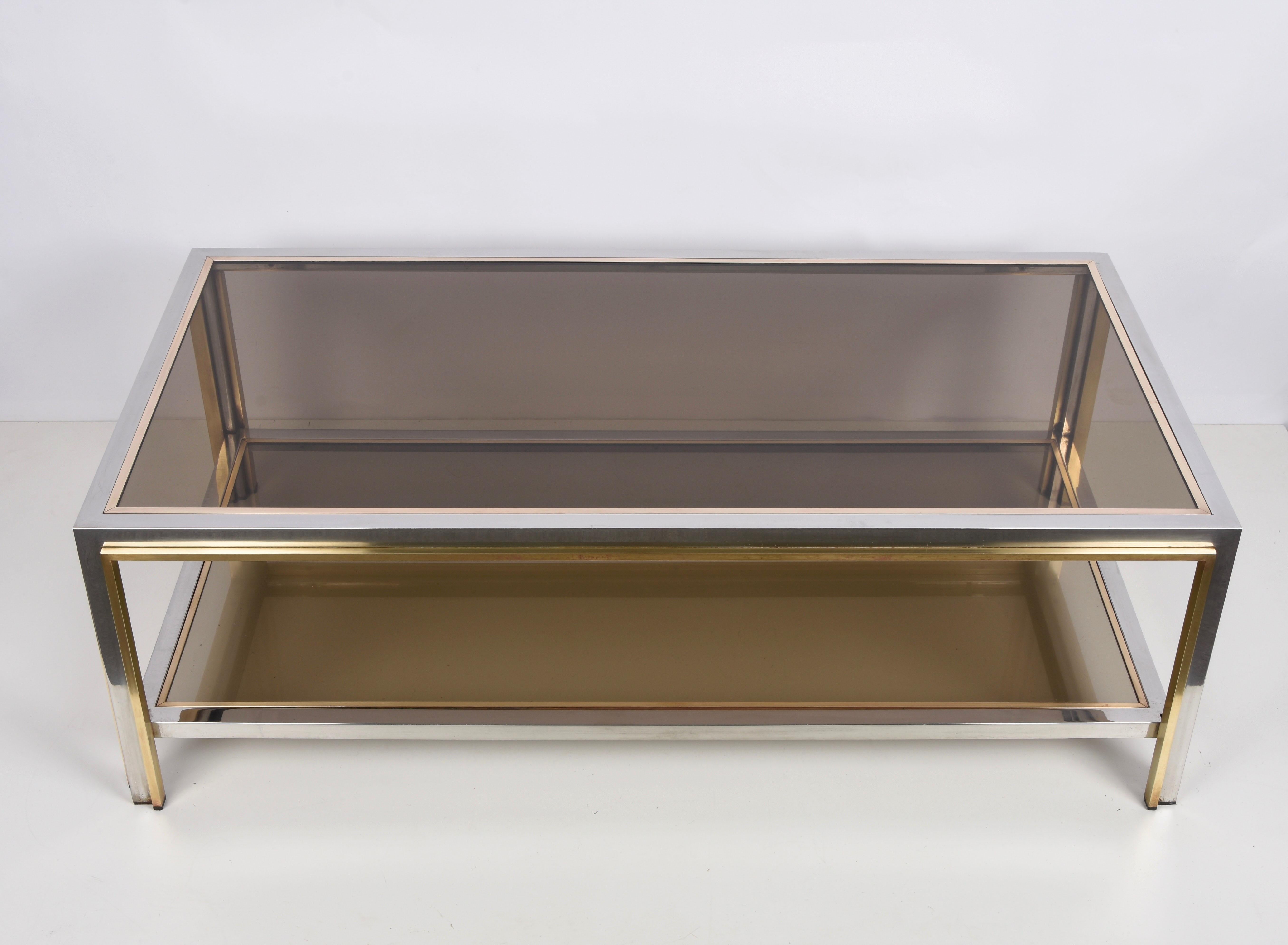 Midcentury Brass and Chrome and Glass Italian Coffee Table after Romeo Rega 1970 12