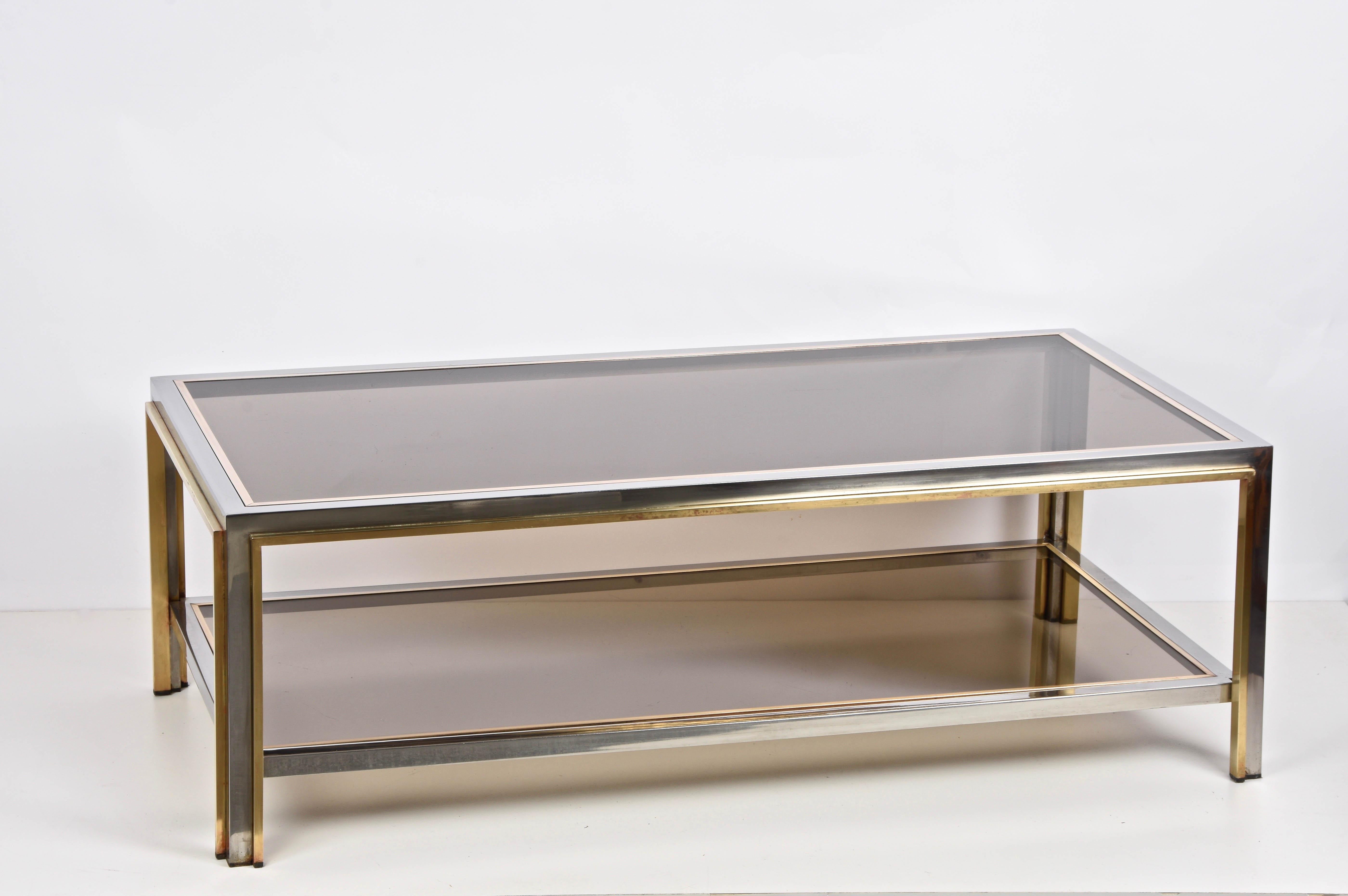 Midcentury Brass and Chrome and Glass Italian Coffee Table after Romeo Rega 1970 13