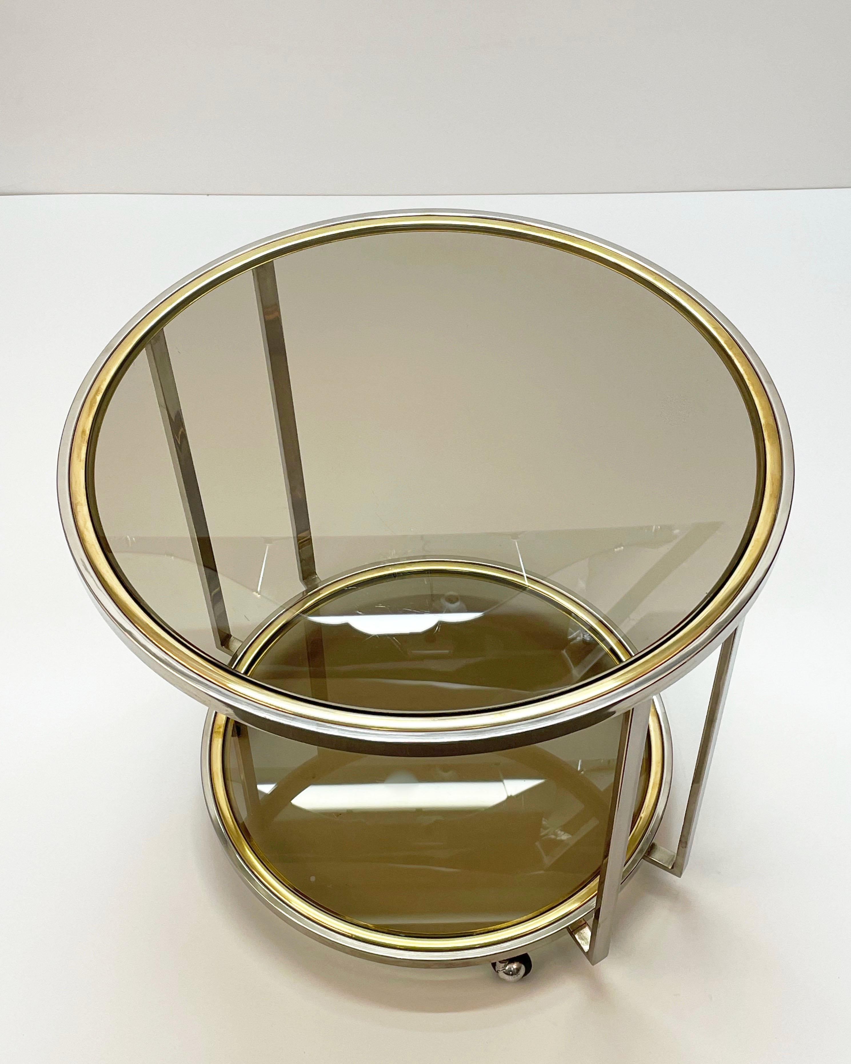 Midcentury Brass and Chrome and Glass Italian Coffee Table after Romeo Rega 1970 For Sale 5