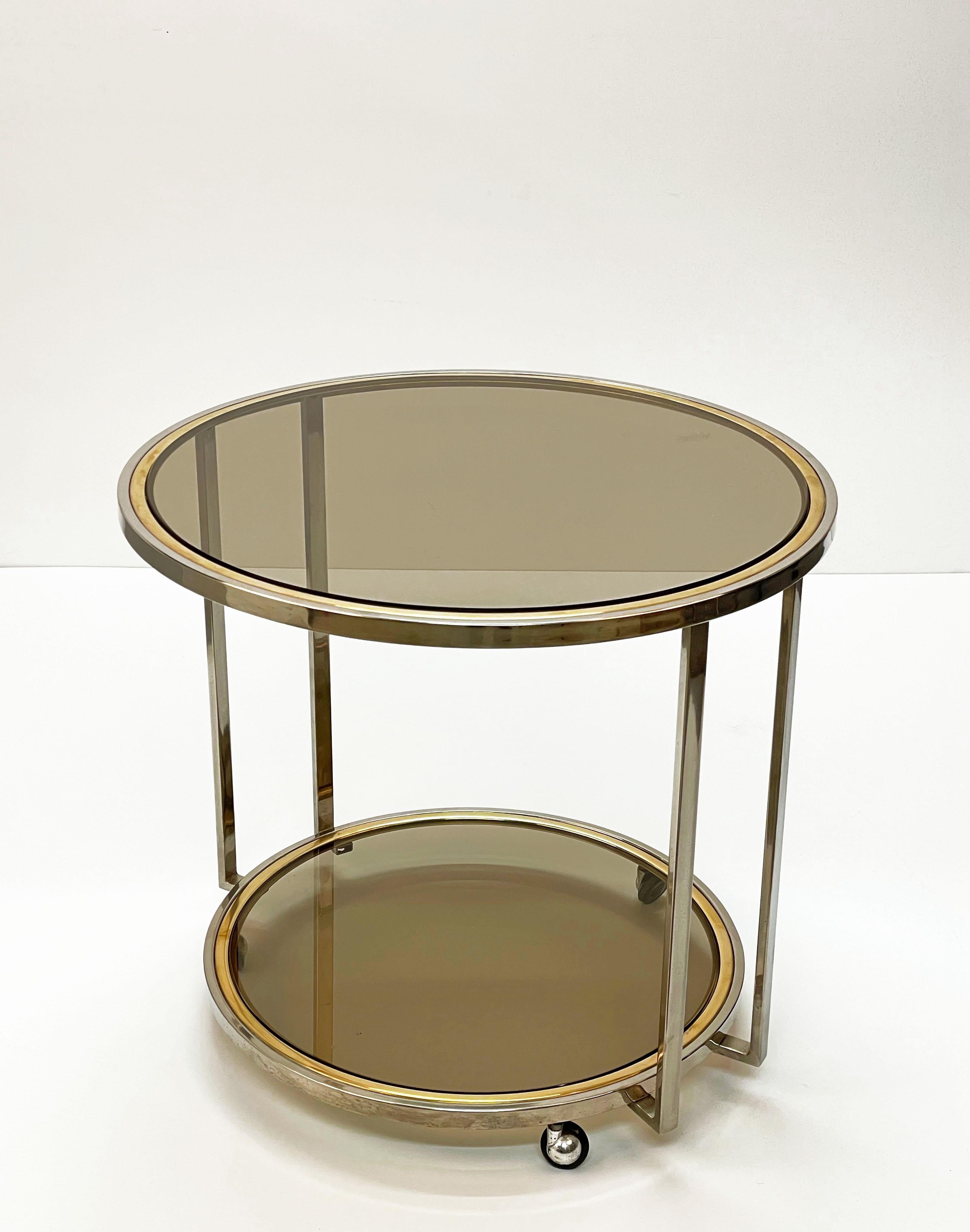 Midcentury Brass and Chrome and Glass Italian Coffee Table after Romeo Rega 1970 For Sale 6