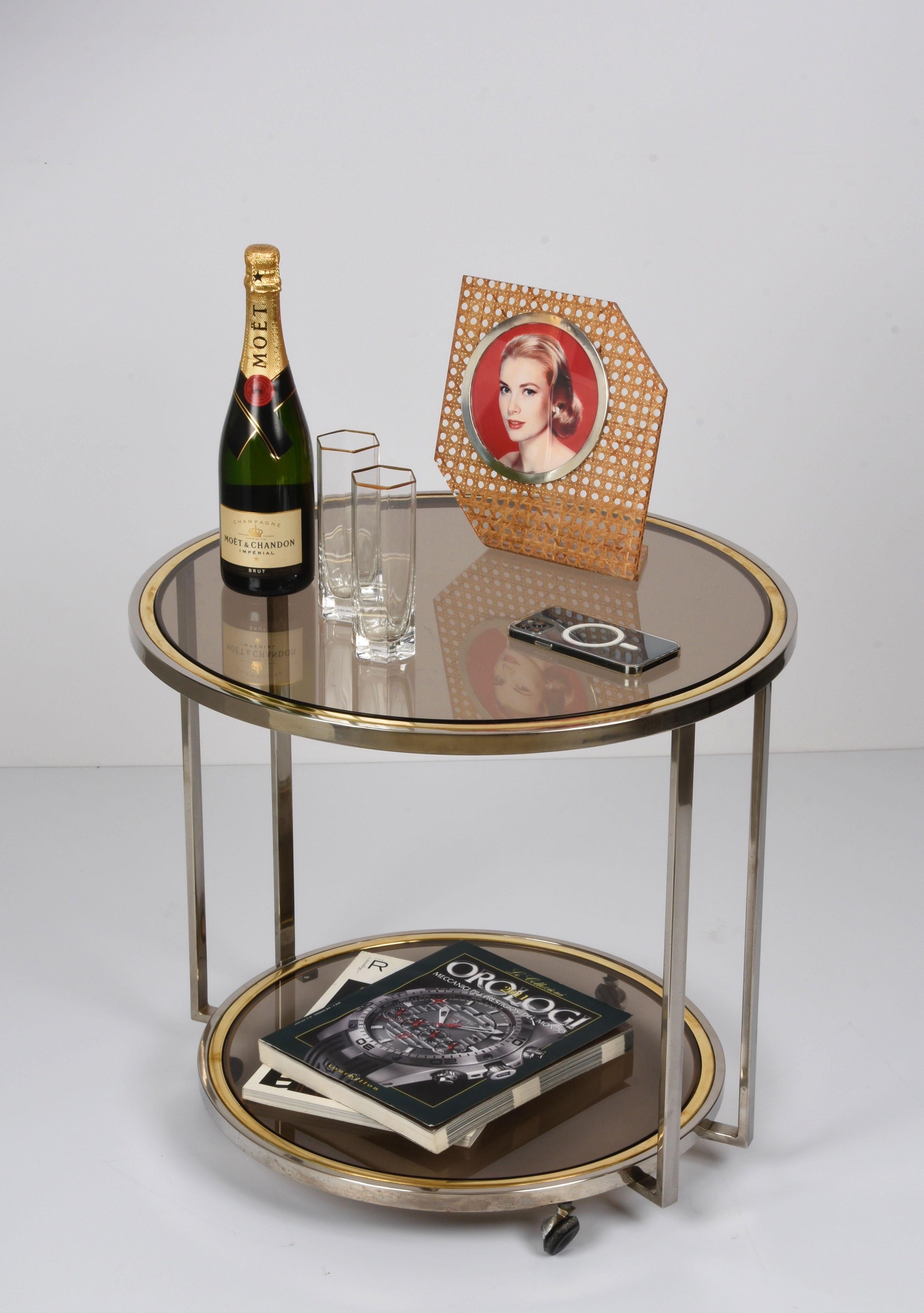 Midcentury Brass and Chrome and Glass Italian Coffee Table after Romeo Rega 1970 For Sale 11